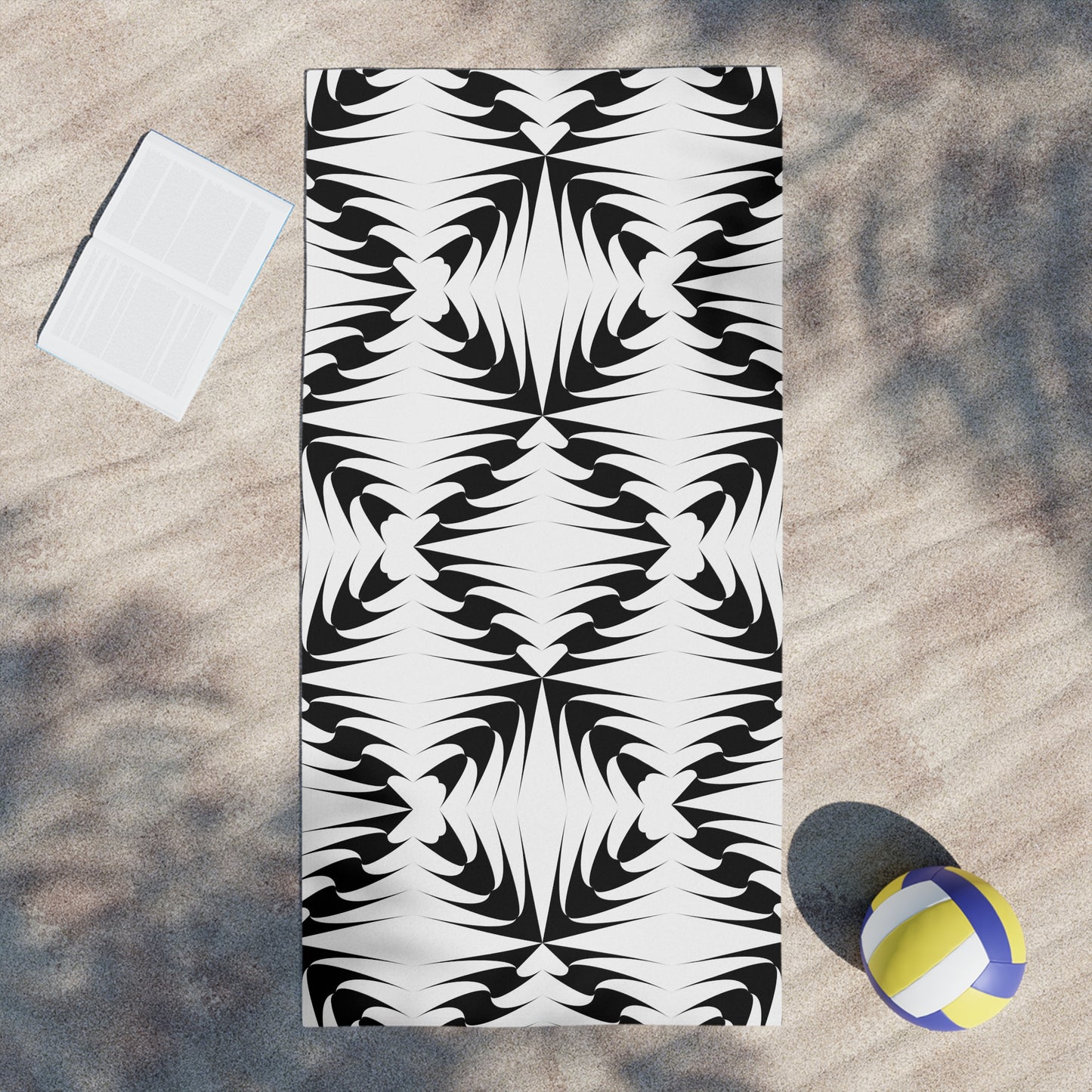 Black & White Tribal Pattern Beach Towel Bold Geometric Ocean Towel