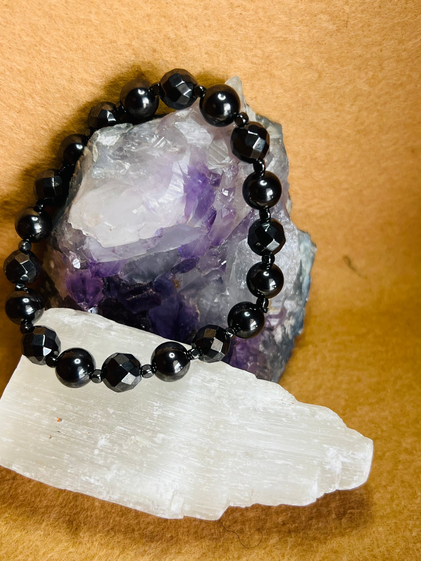 Round and Faceted Hematite Bracelet