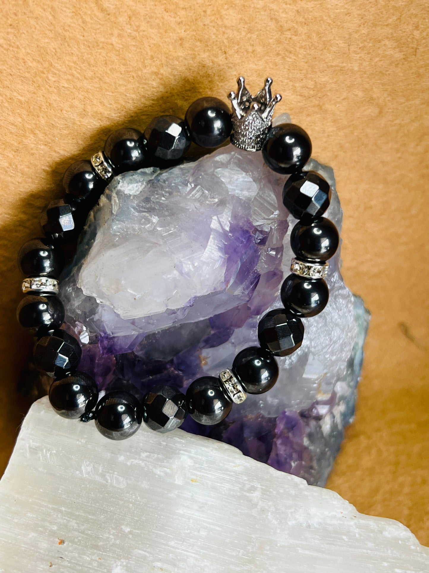 Hematite and Crystal Beaded Bracelet