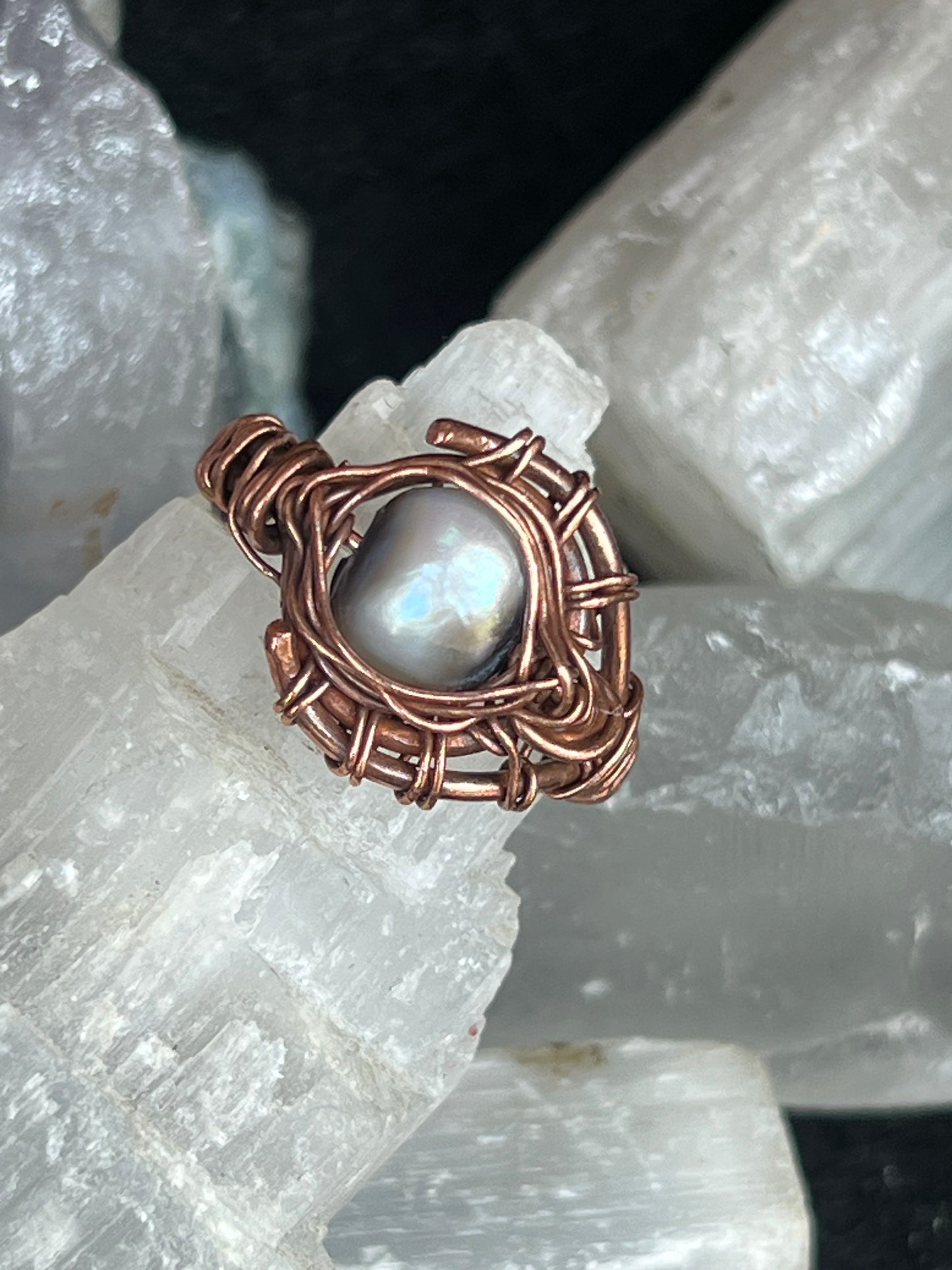 Pearl Basket Copper Ring