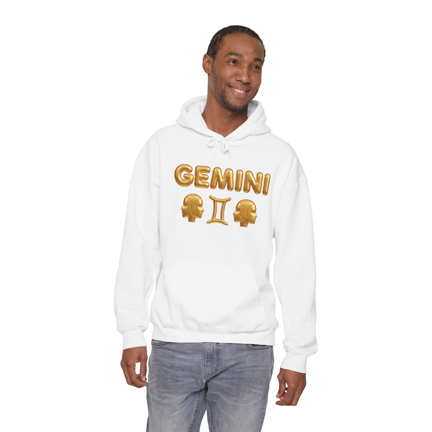 Gemini Zodiac Hoodie – Gold Gemini Text & Astrology Wheel Back Print