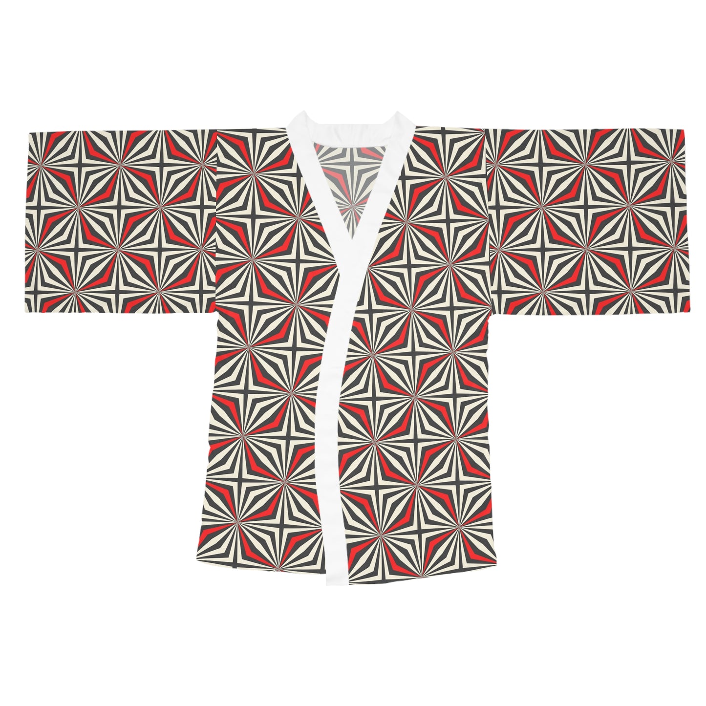 Long Sleeve Kimono Red Geometric Robe