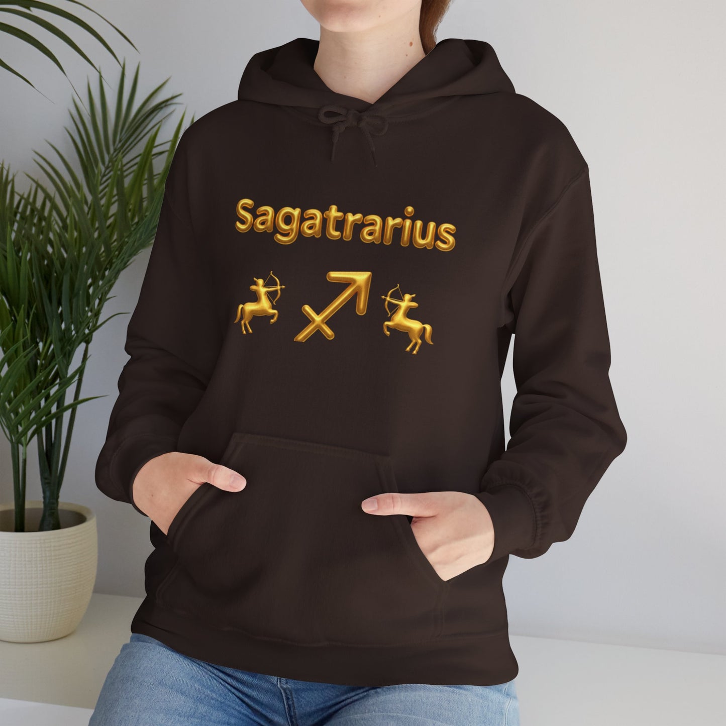 Sagittarius Zodiac Hoodie – Gold Archer Symbols & Astrological Wheel Back Print