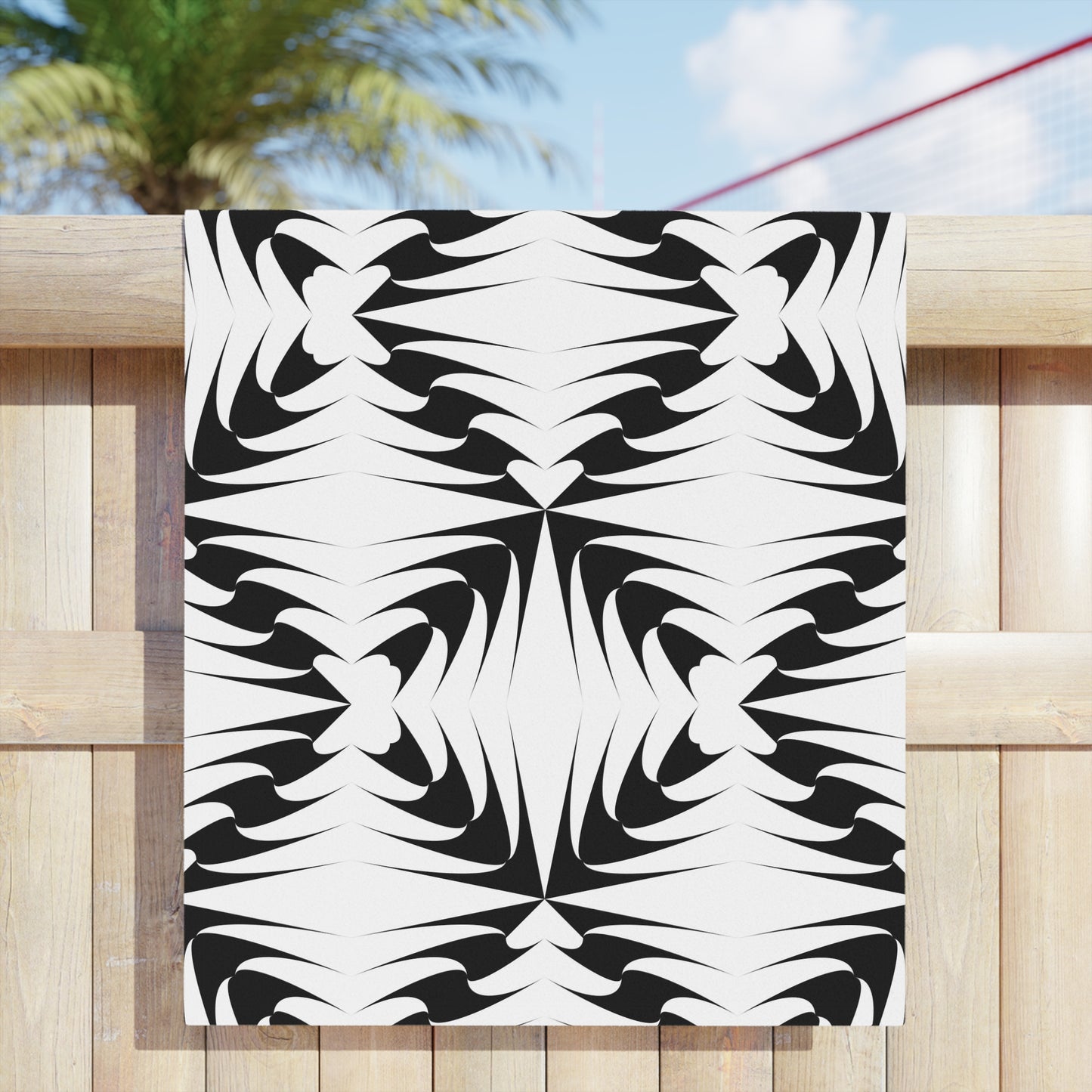 Black & White Tribal Pattern Beach Towel Bold Geometric Ocean Towel