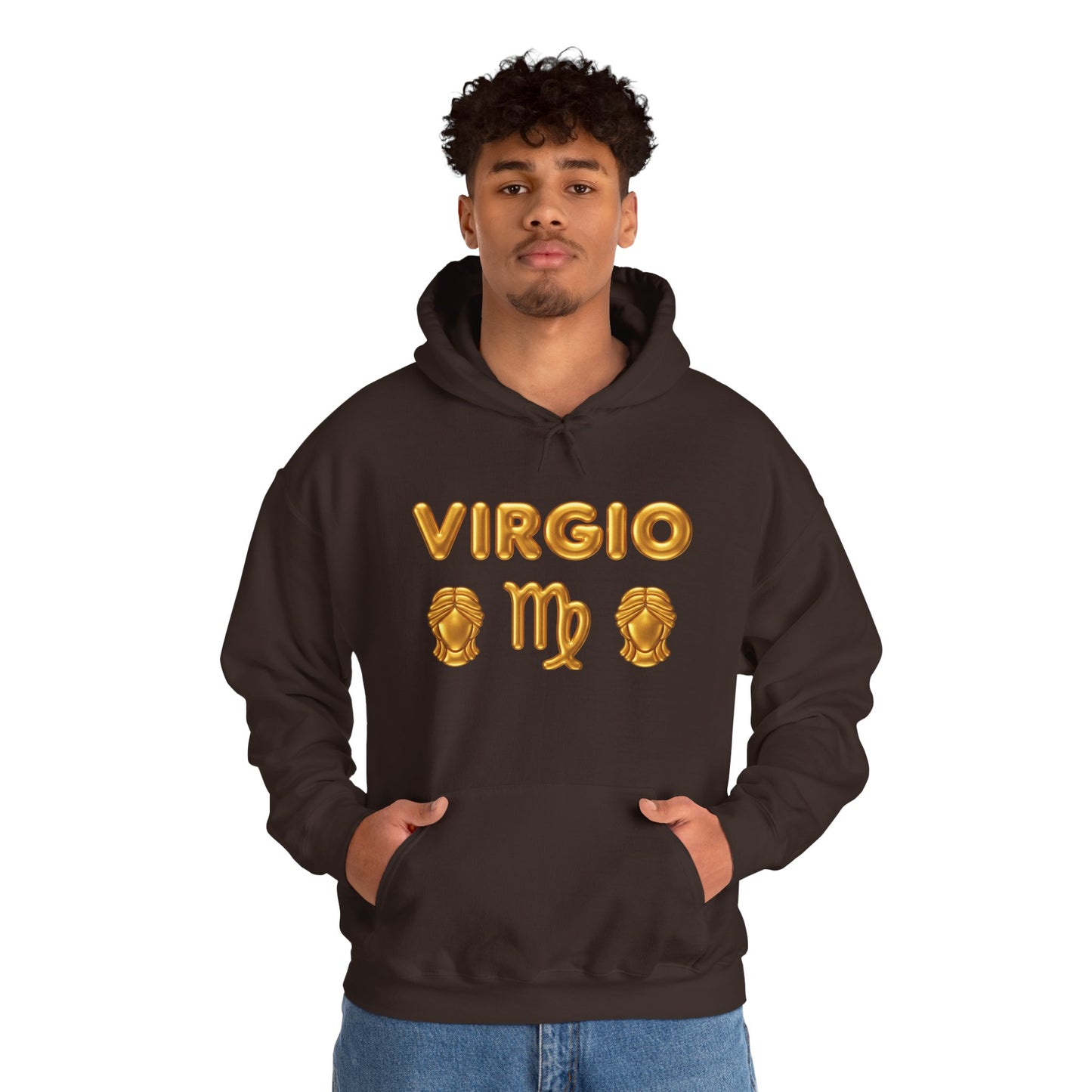 Virgo Zodiac Hoodie — Gold Virgo Sign & Astrological Wheel Pullover