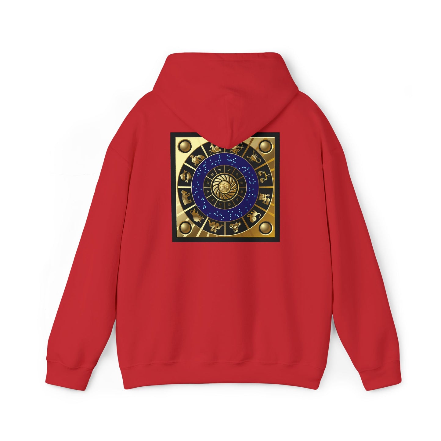 Sagittarius Zodiac Hoodie – Gold Archer Symbols & Astrological Wheel Back Print