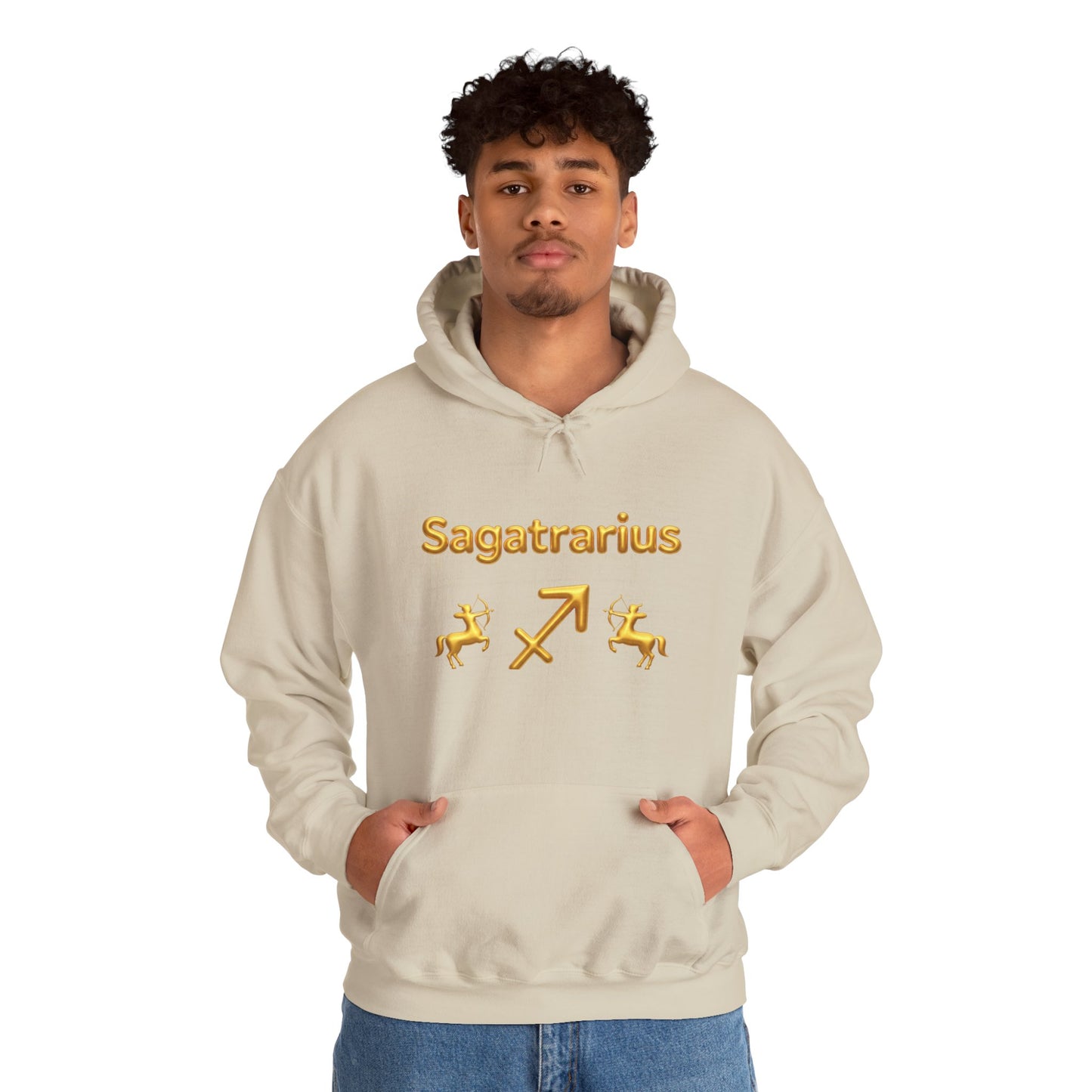 Sagittarius Zodiac Hoodie – Gold Archer Symbols & Astrological Wheel Back Print