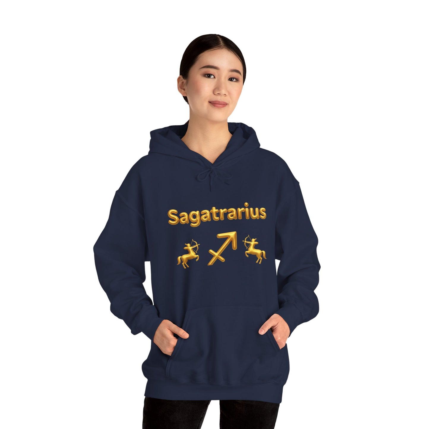 Sagittarius Zodiac Hoodie – Gold Archer Symbols & Astrological Wheel Back Print
