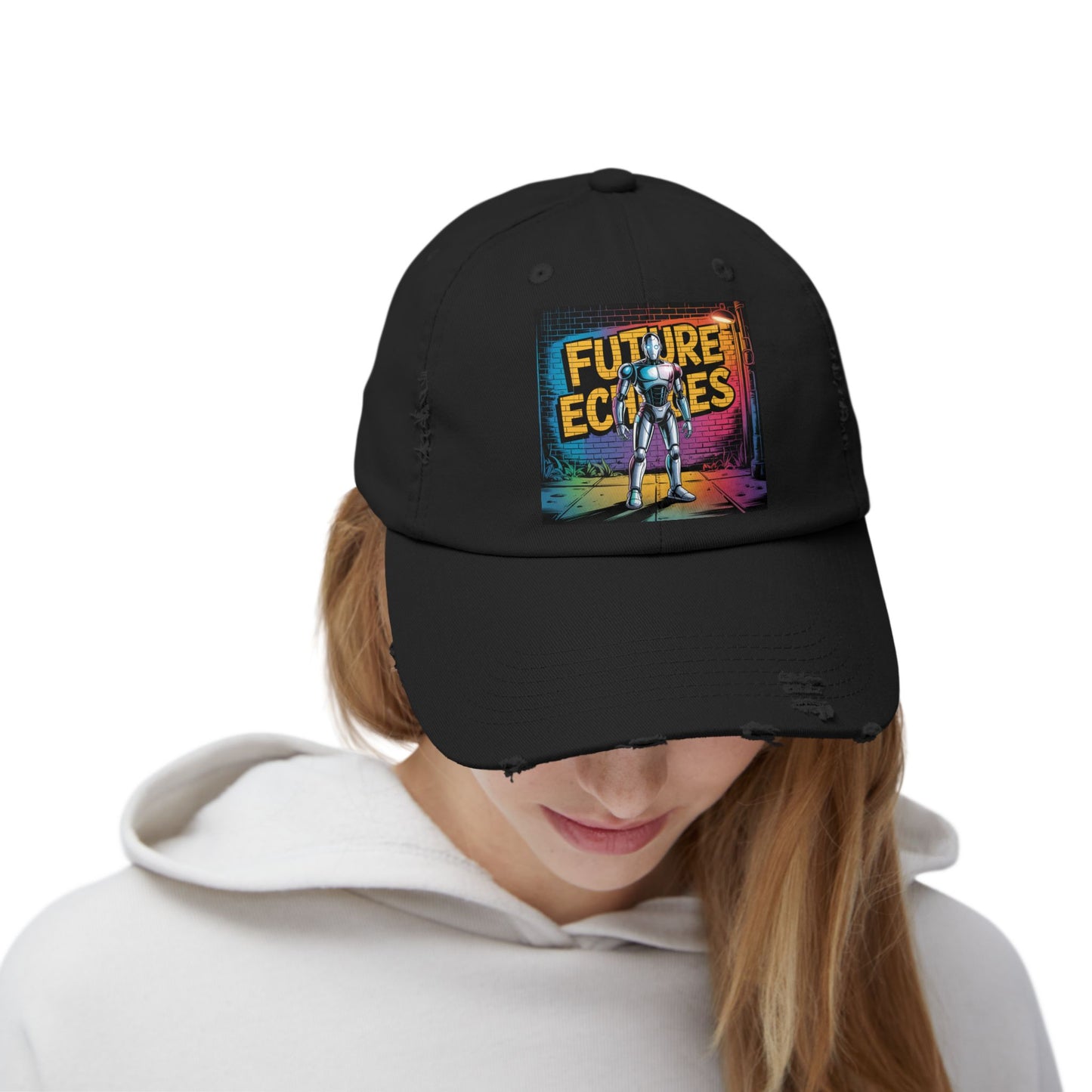 Unisex Distressed Cap Featuring 'Future Echoes'