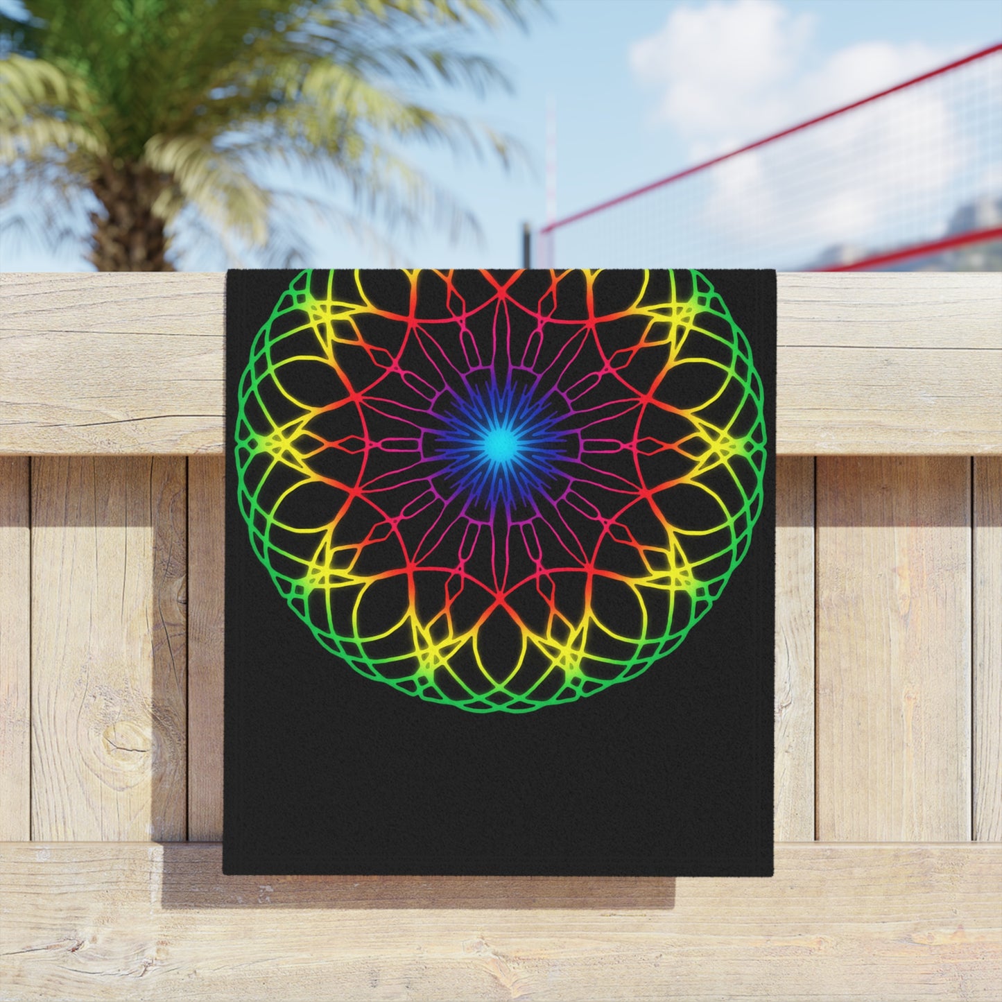 Neon Psychedelic Rainbow Mandala Beach Towel