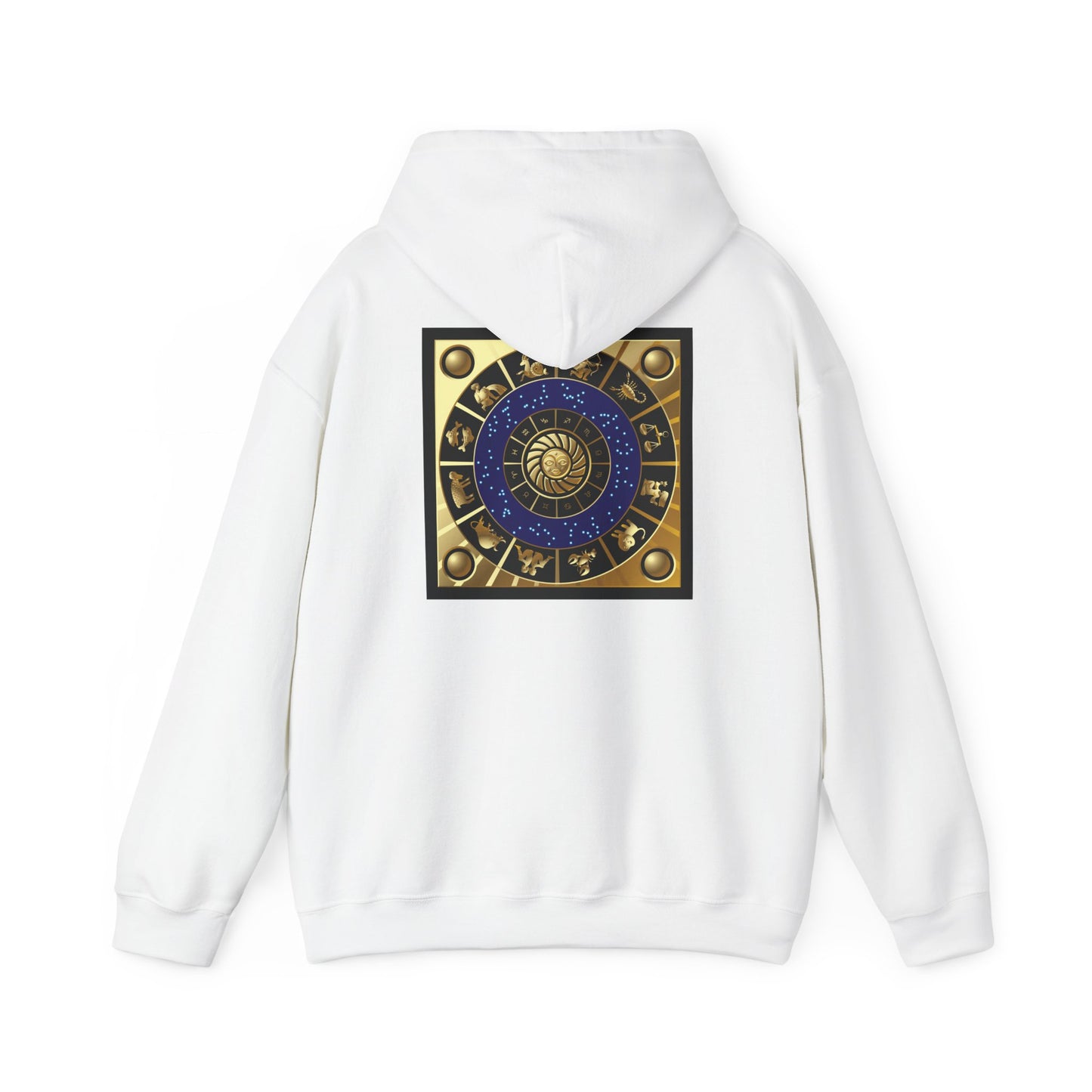 Gemini Zodiac Hoodie – Gold Gemini Text & Astrology Wheel Back Print