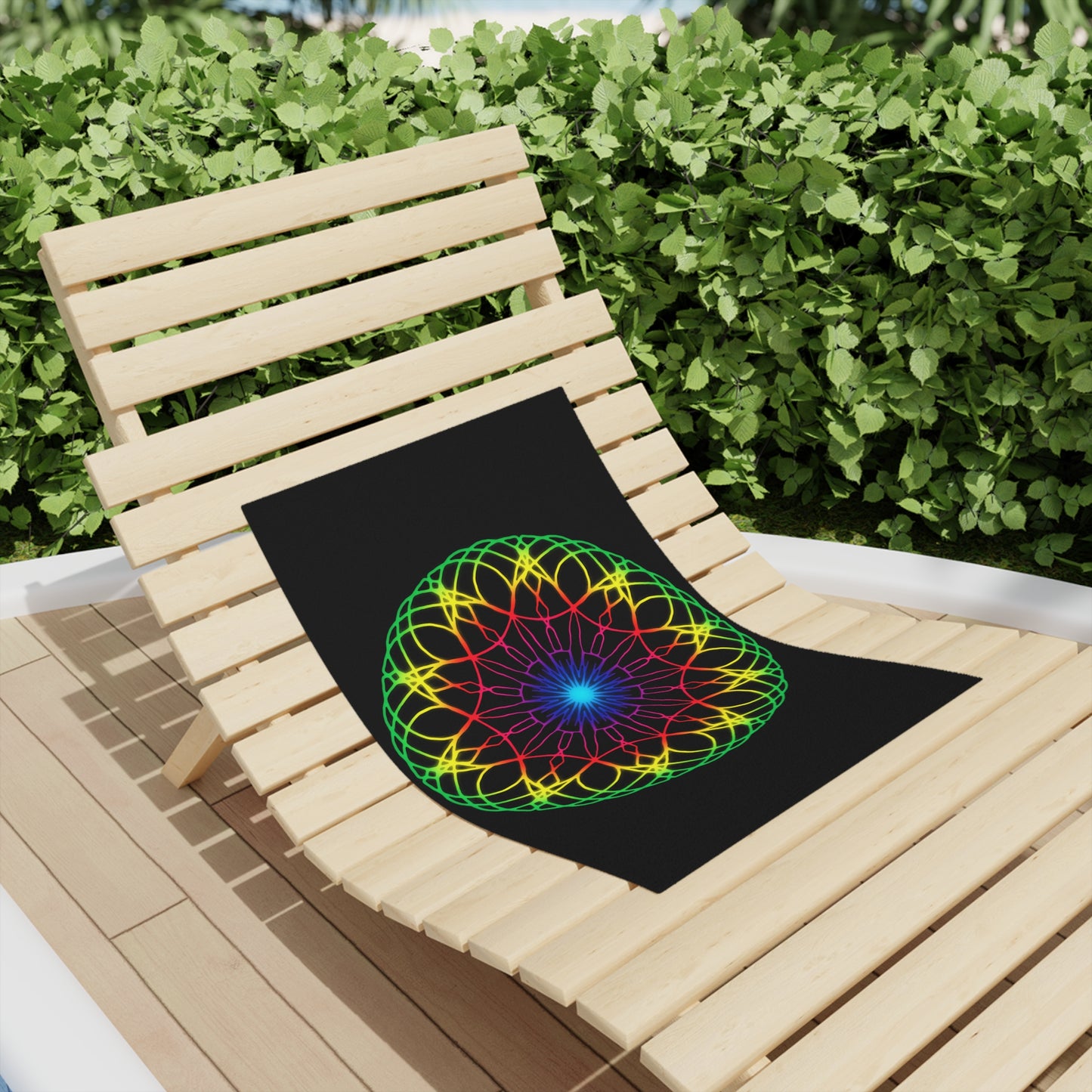 Neon Psychedelic Rainbow Mandala Beach Towel