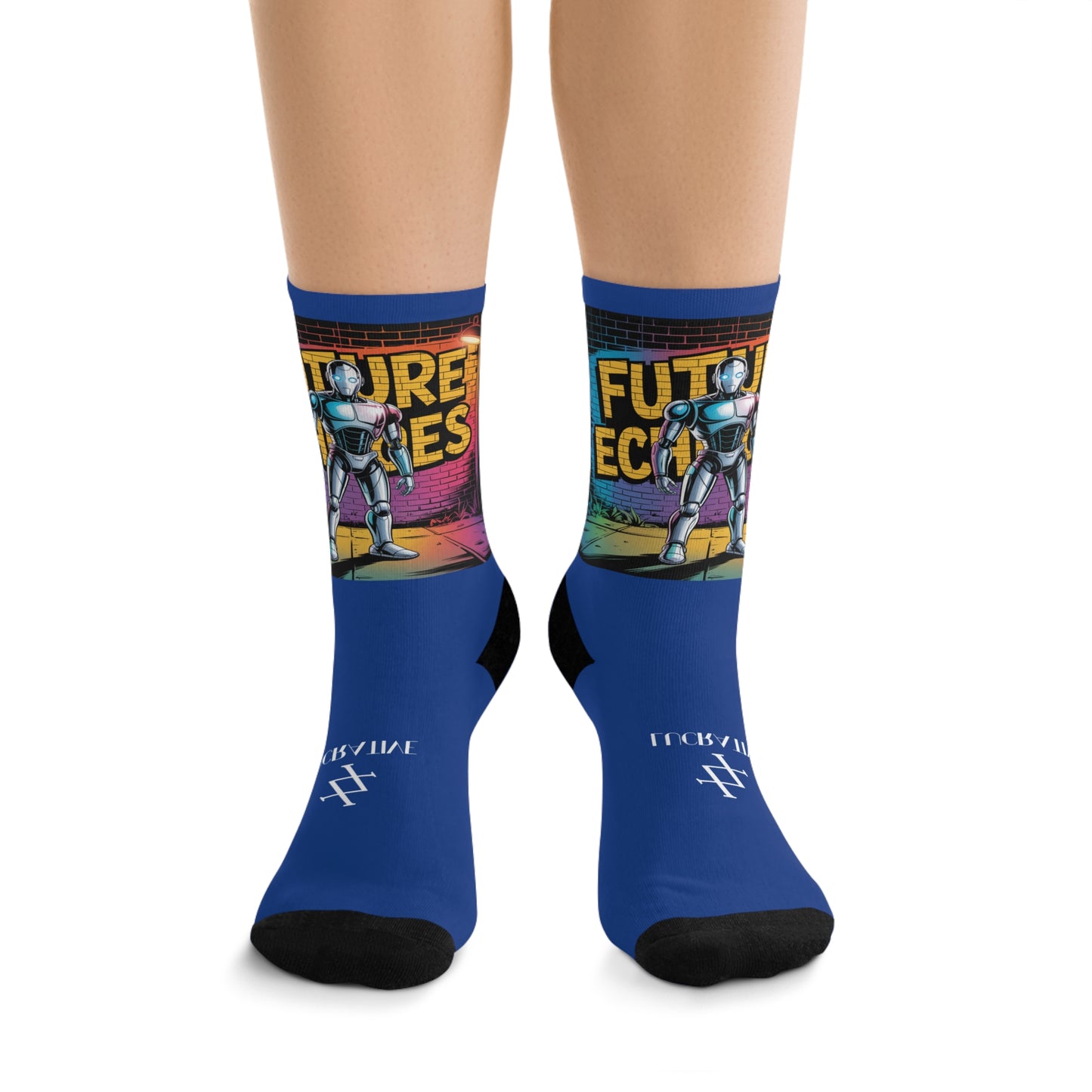 Futuristic Robot Graphic Socks —NAVY BLUE