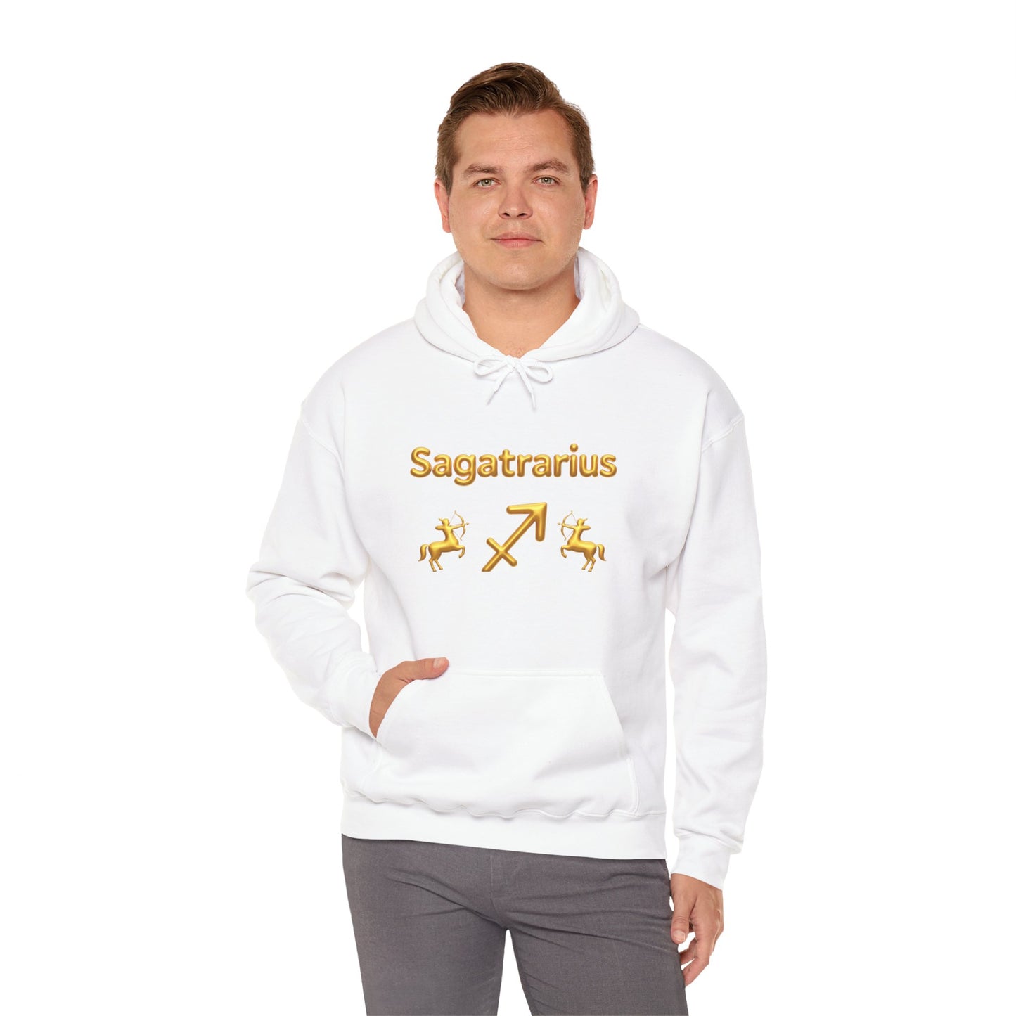 Sagittarius Zodiac Hoodie – Gold Archer Symbols & Astrological Wheel Back Print