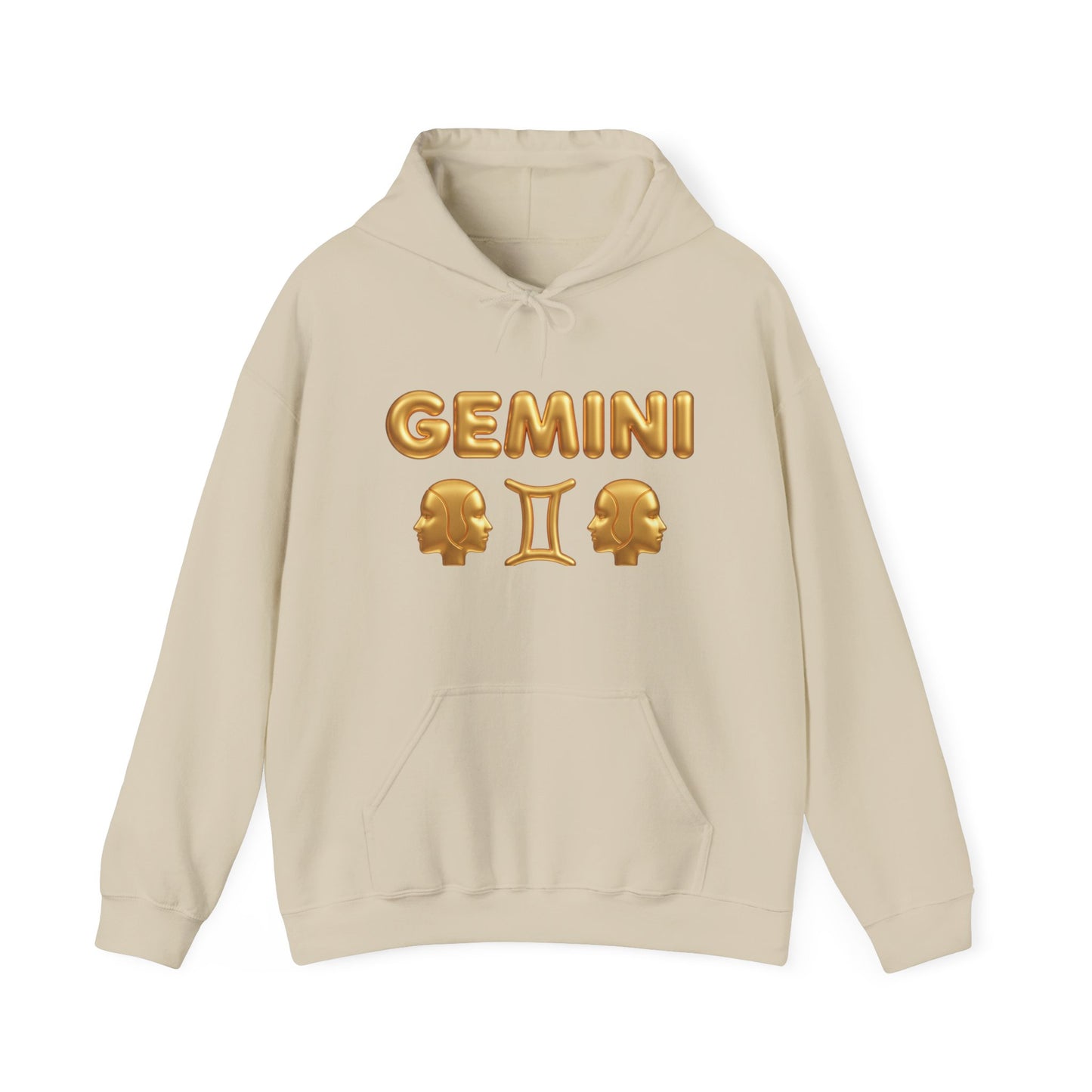 Gemini Zodiac Hoodie – Gold Gemini Text & Astrology Wheel Back Print