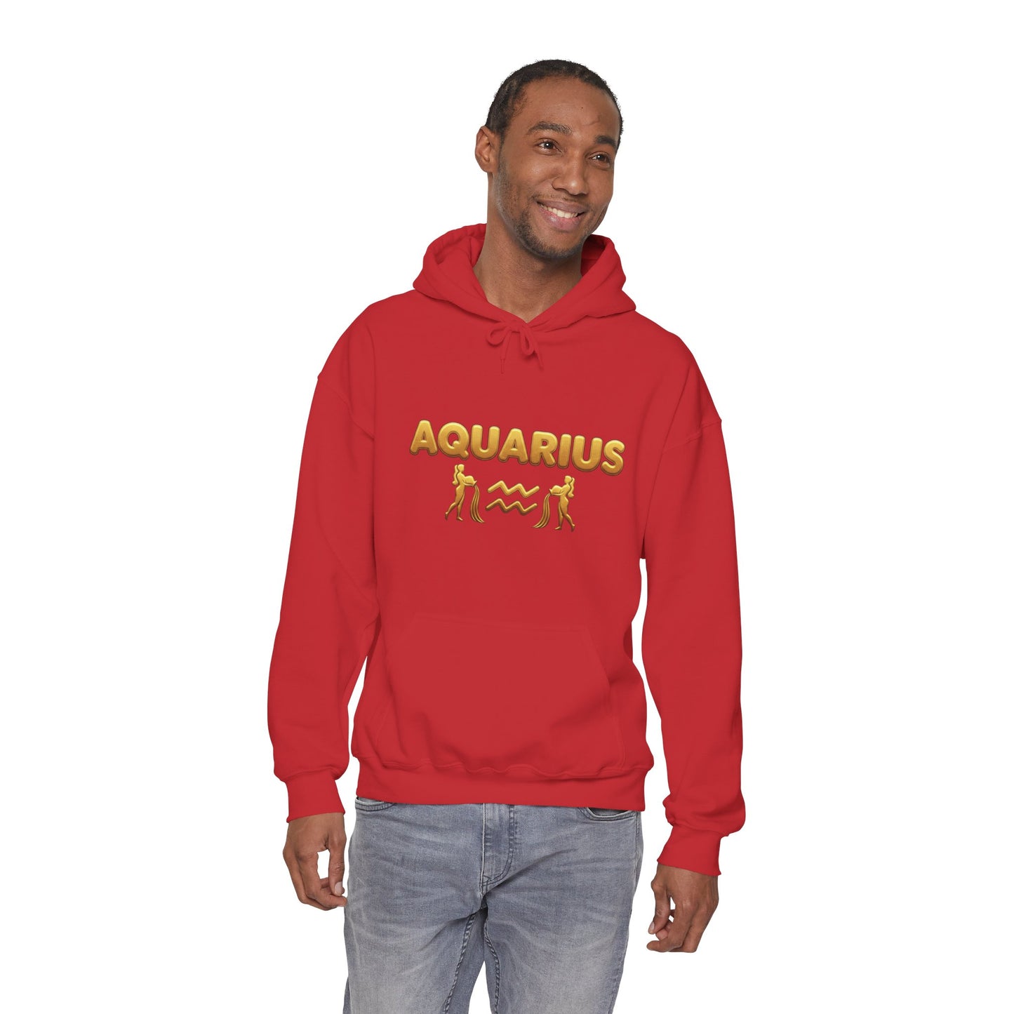 Aquarius Zodiac Hoodie — Gold Astrology Graphic Hooded Sweatshirt