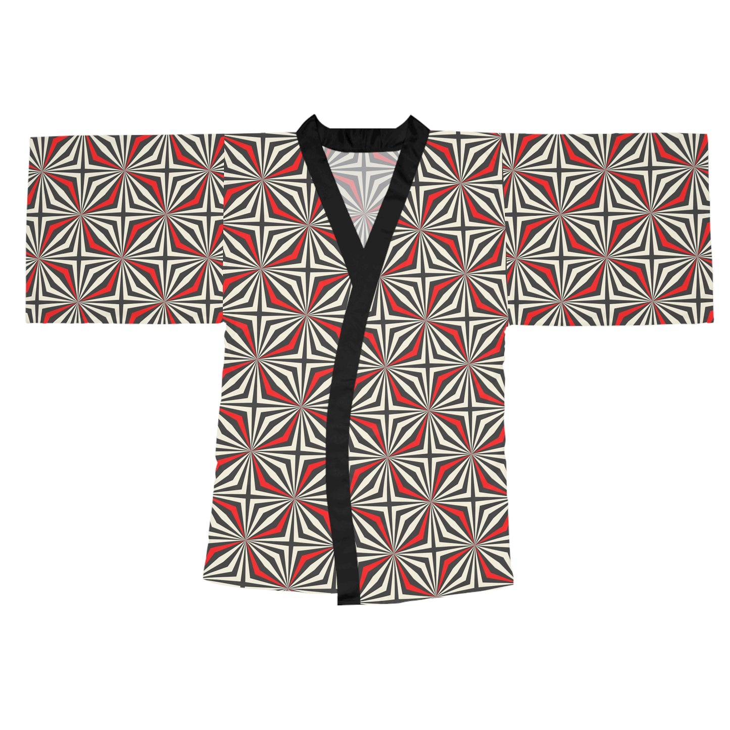 Long Sleeve Kimono Red Geometric Robe