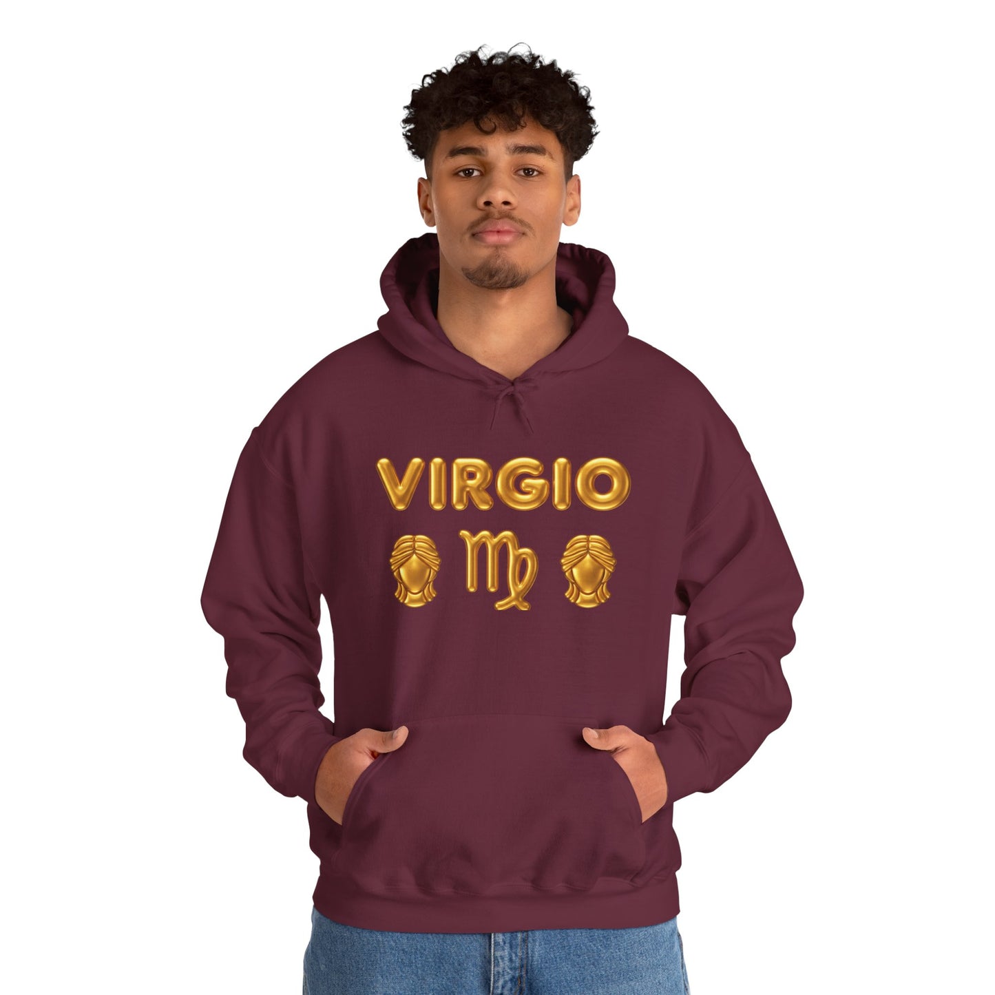 Virgo Zodiac Hoodie — Gold Virgo Sign & Astrological Wheel Pullover