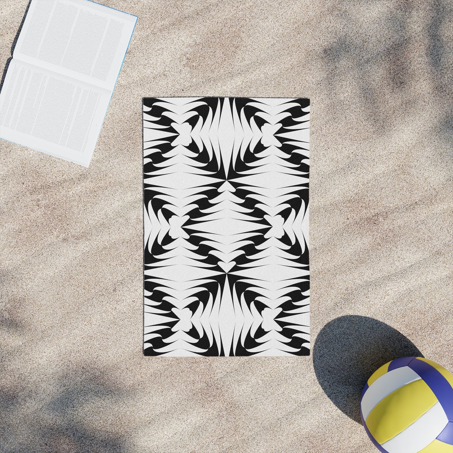 Black & White Tribal Pattern Beach Towel Bold Geometric Ocean Towel