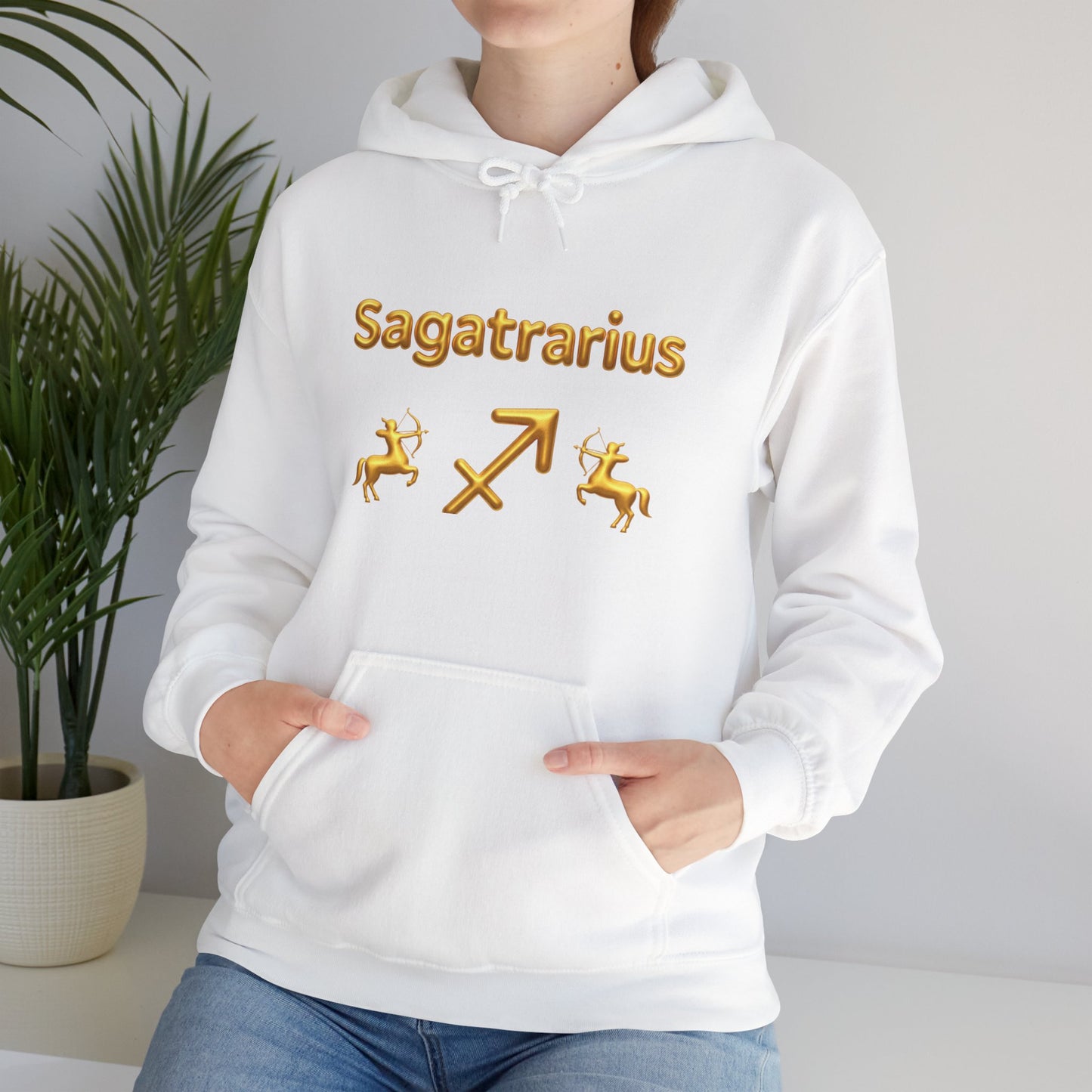Sagittarius Zodiac Hoodie – Gold Archer Symbols & Astrological Wheel Back Print