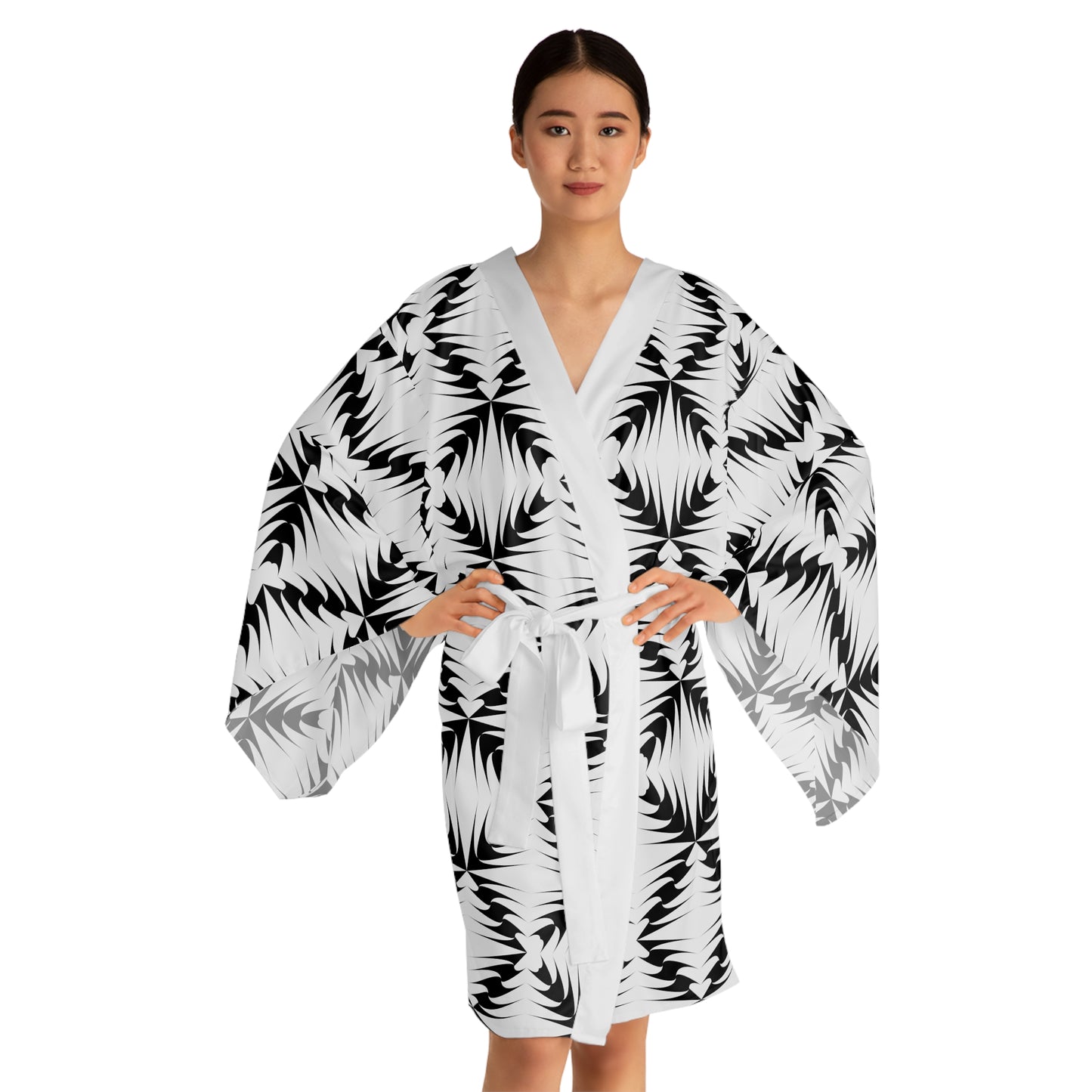 Black & White Geometric Kimono Robe