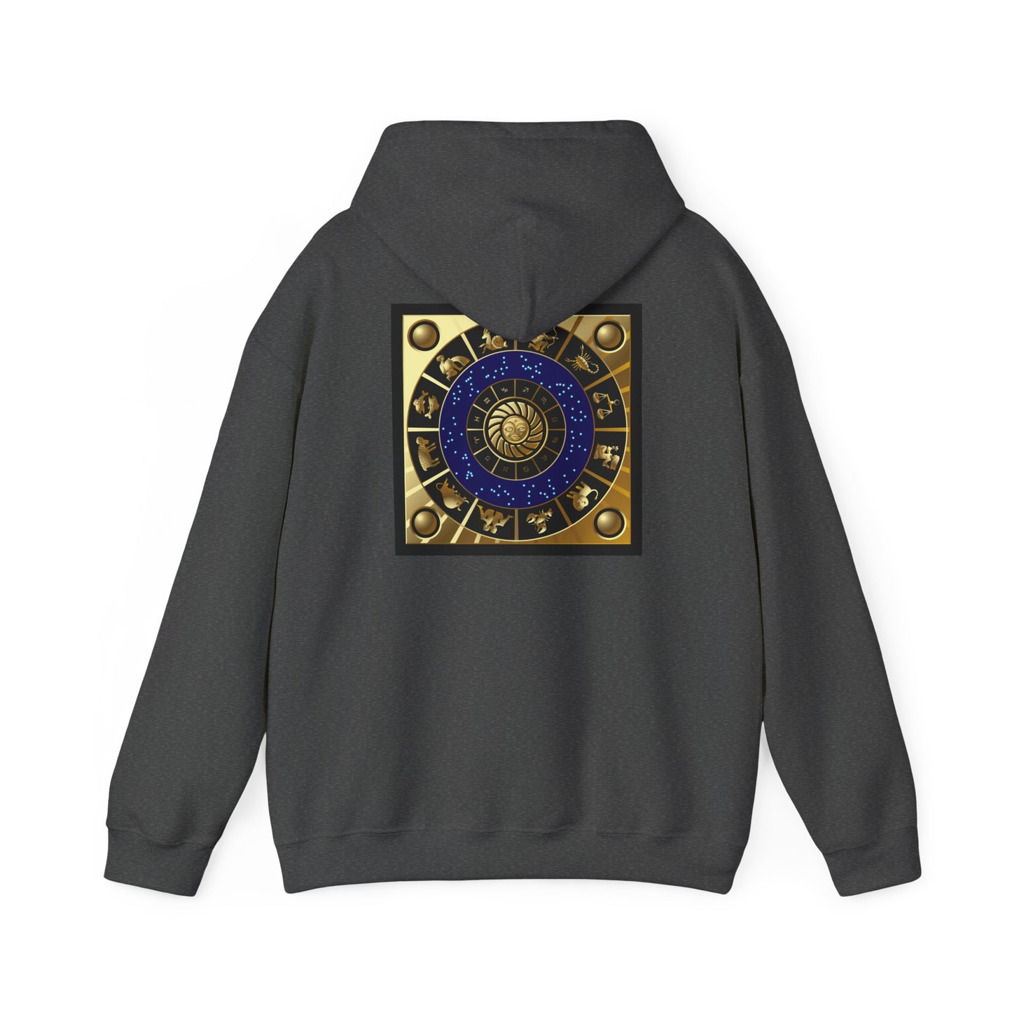 Sagittarius Zodiac Hoodie – Gold Archer Symbols & Astrological Wheel Back Print