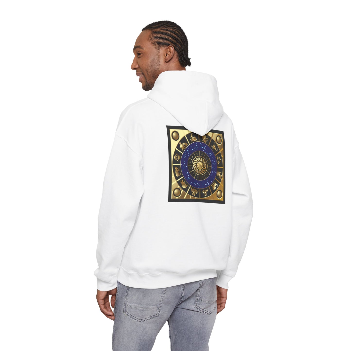 Scorpio Zodiac Hoodie – Gold Scorpion Astrology Sweatshirt (Back Zodiac Chart)