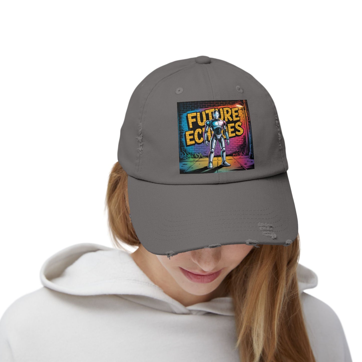 Unisex Distressed Cap Featuring 'Future Echoes'