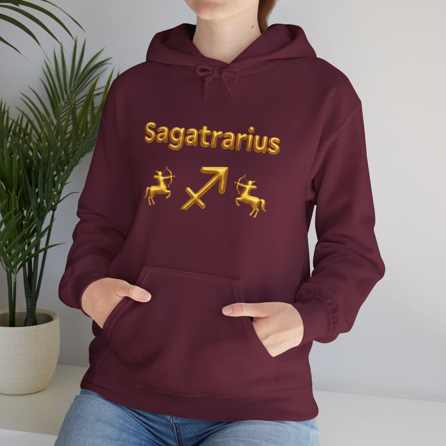 Sagittarius Zodiac Hoodie – Gold Archer Symbols & Astrological Wheel Back Print