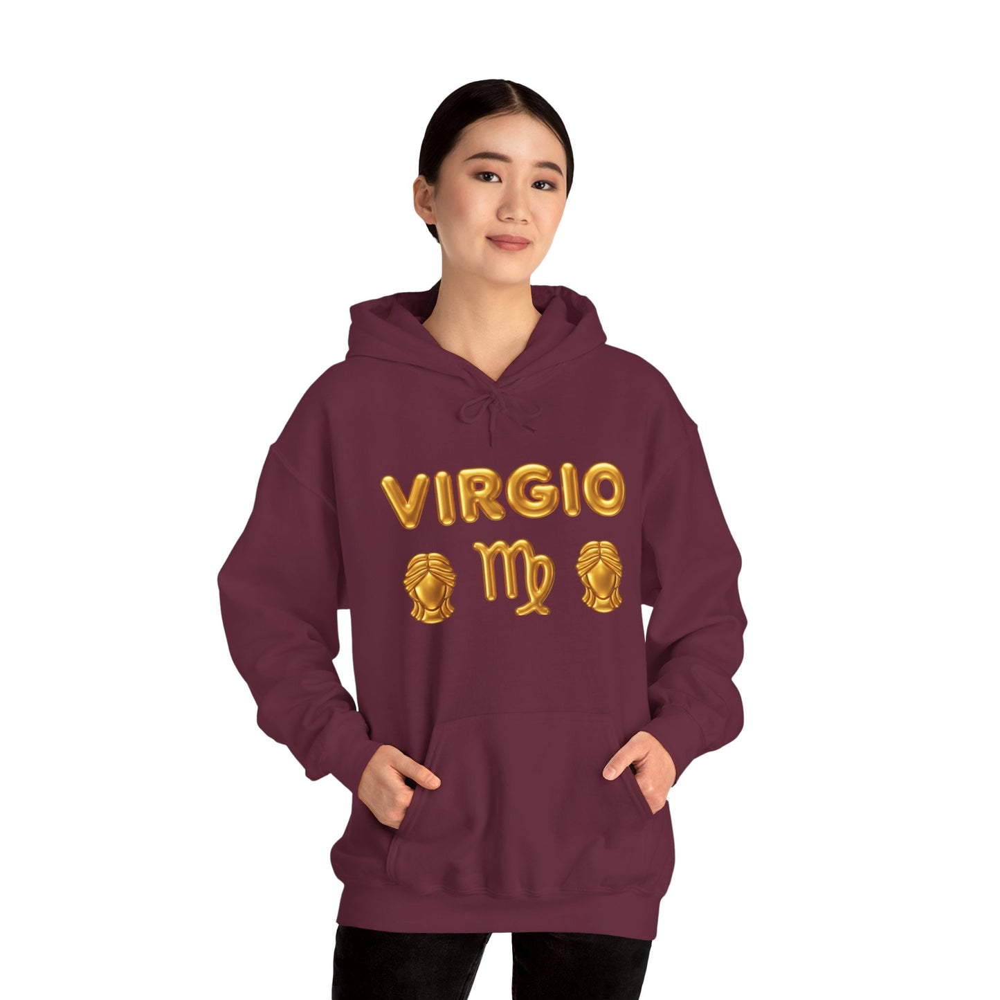 Virgo Zodiac Hoodie — Gold Virgo Sign & Astrological Wheel Pullover