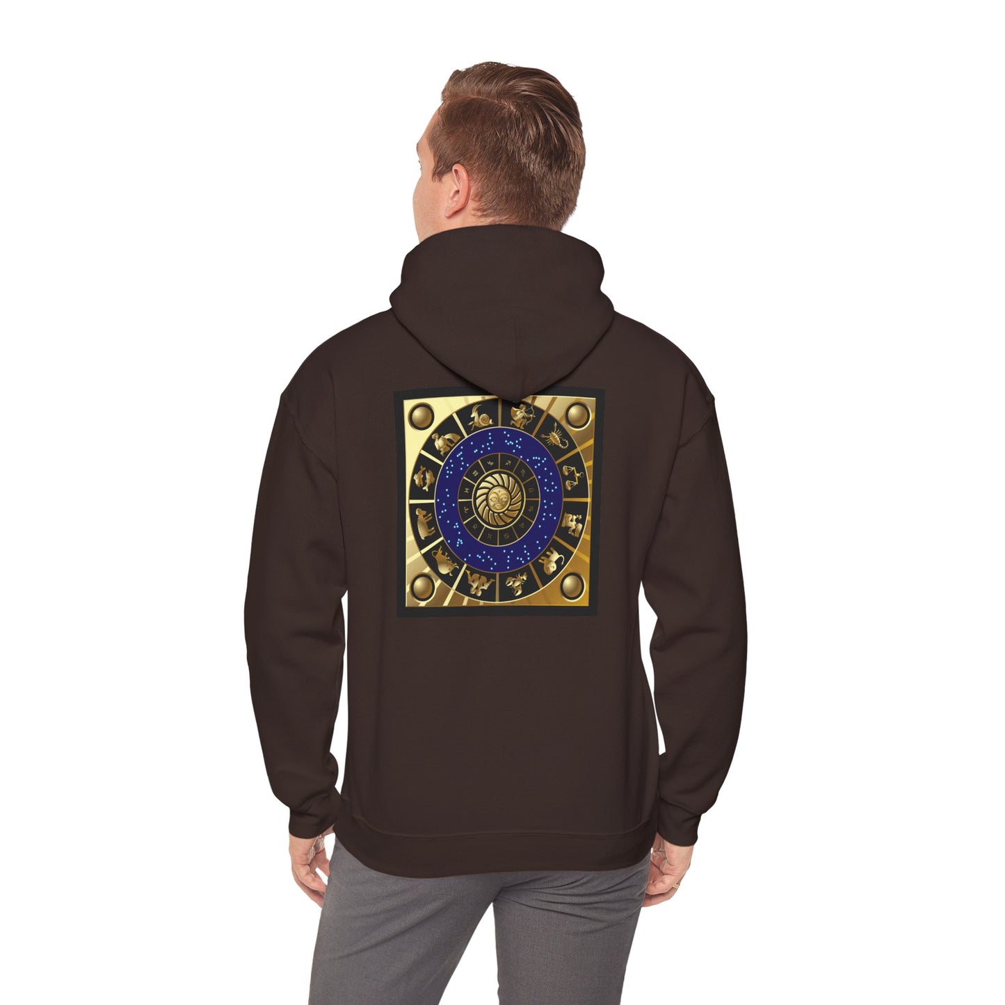 Aquarius Zodiac Hoodie — Gold Astrology Graphic Hooded Sweatshirt