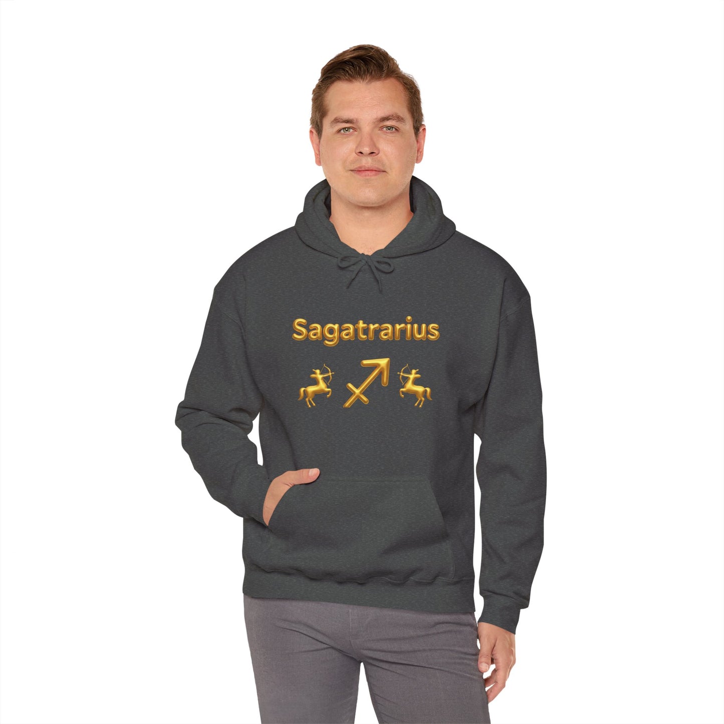 Sagittarius Zodiac Hoodie – Gold Archer Symbols & Astrological Wheel Back Print