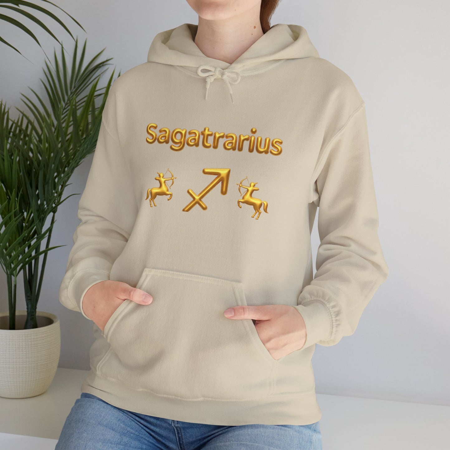 Sagittarius Zodiac Hoodie – Gold Archer Symbols & Astrological Wheel Back Print