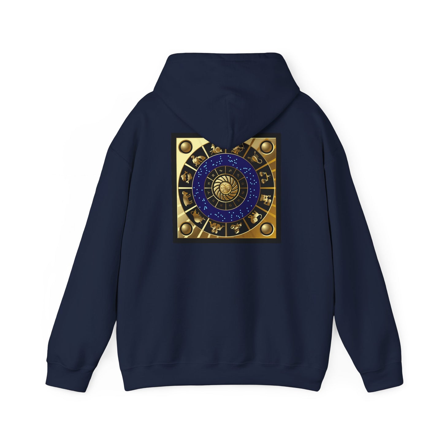 Sagittarius Zodiac Hoodie – Gold Archer Symbols & Astrological Wheel Back Print
