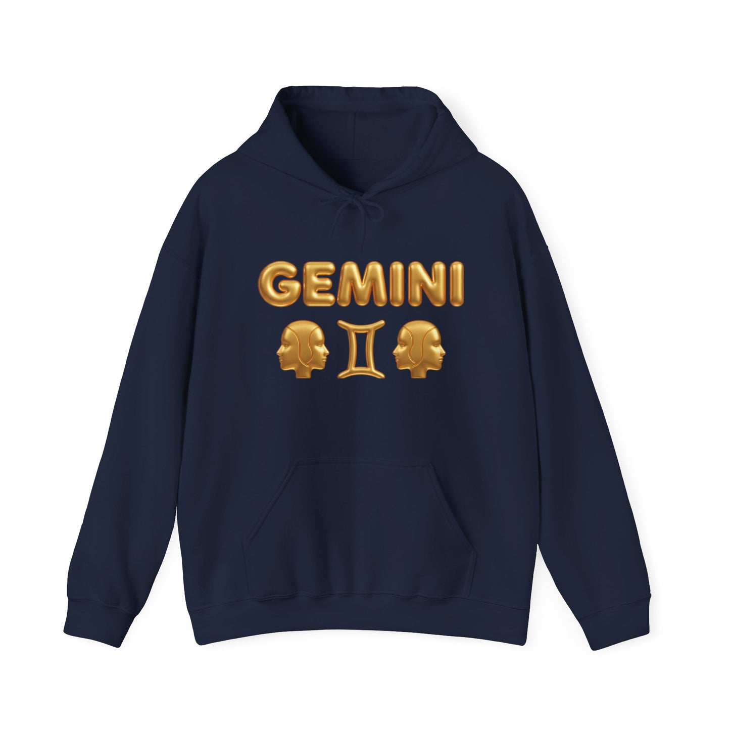 Gemini Zodiac Hoodie – Gold Gemini Text & Astrology Wheel Back Print