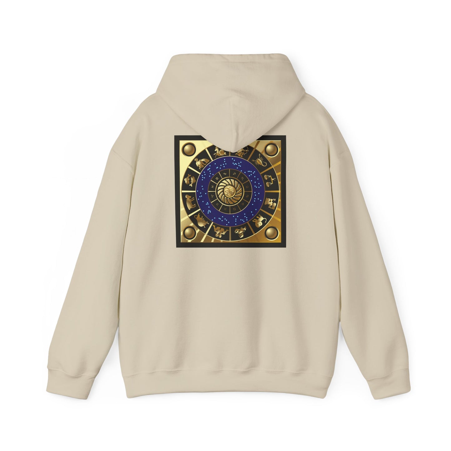 Sagittarius Zodiac Hoodie – Gold Archer Symbols & Astrological Wheel Back Print