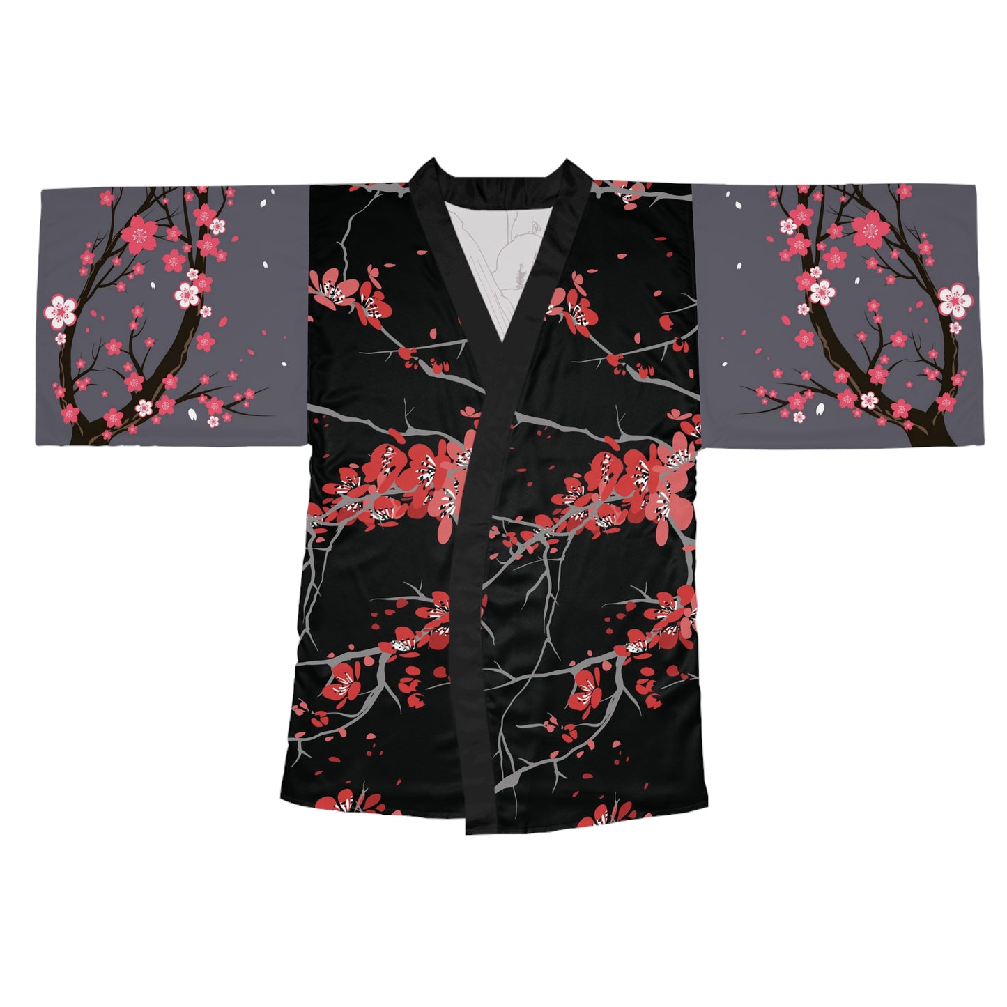 Cherry Blossom Kimono Robe — Japanese Floral Long Sleeve Wrap