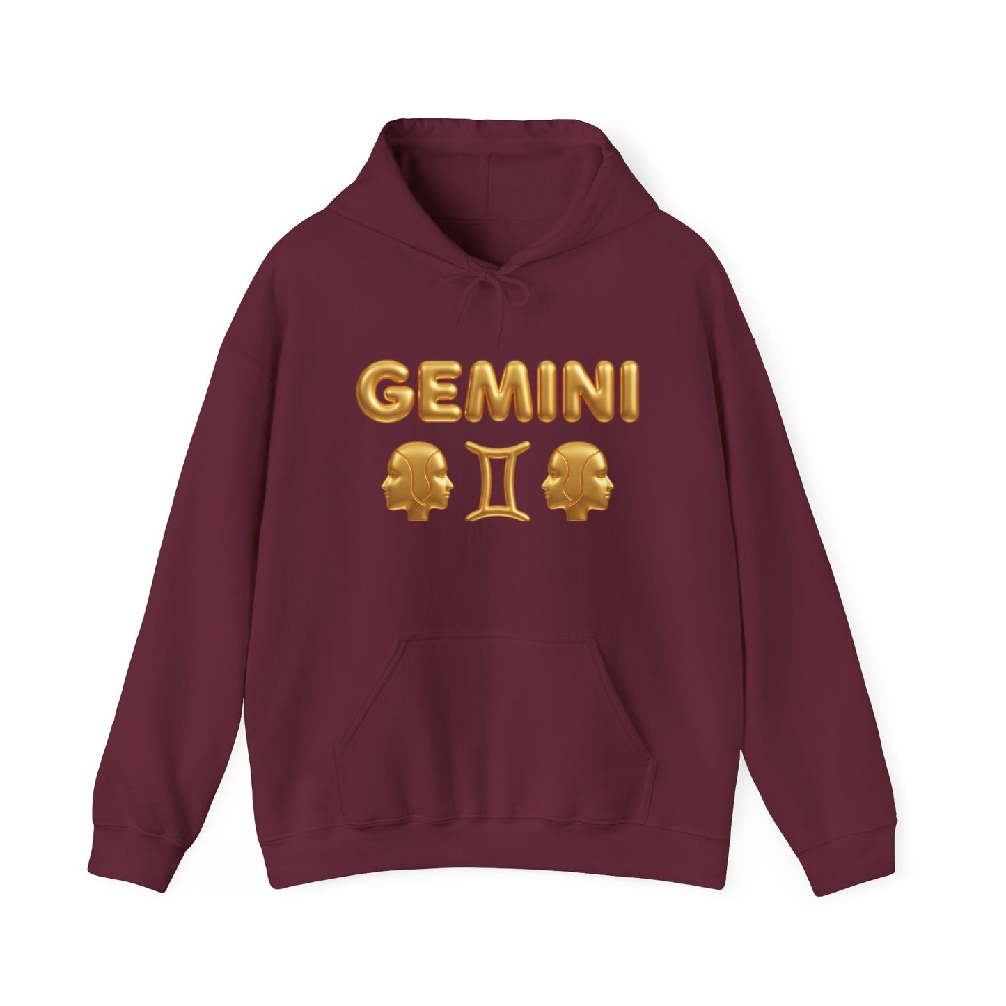 Gemini Zodiac Hoodie – Gold Gemini Text & Astrology Wheel Back Print
