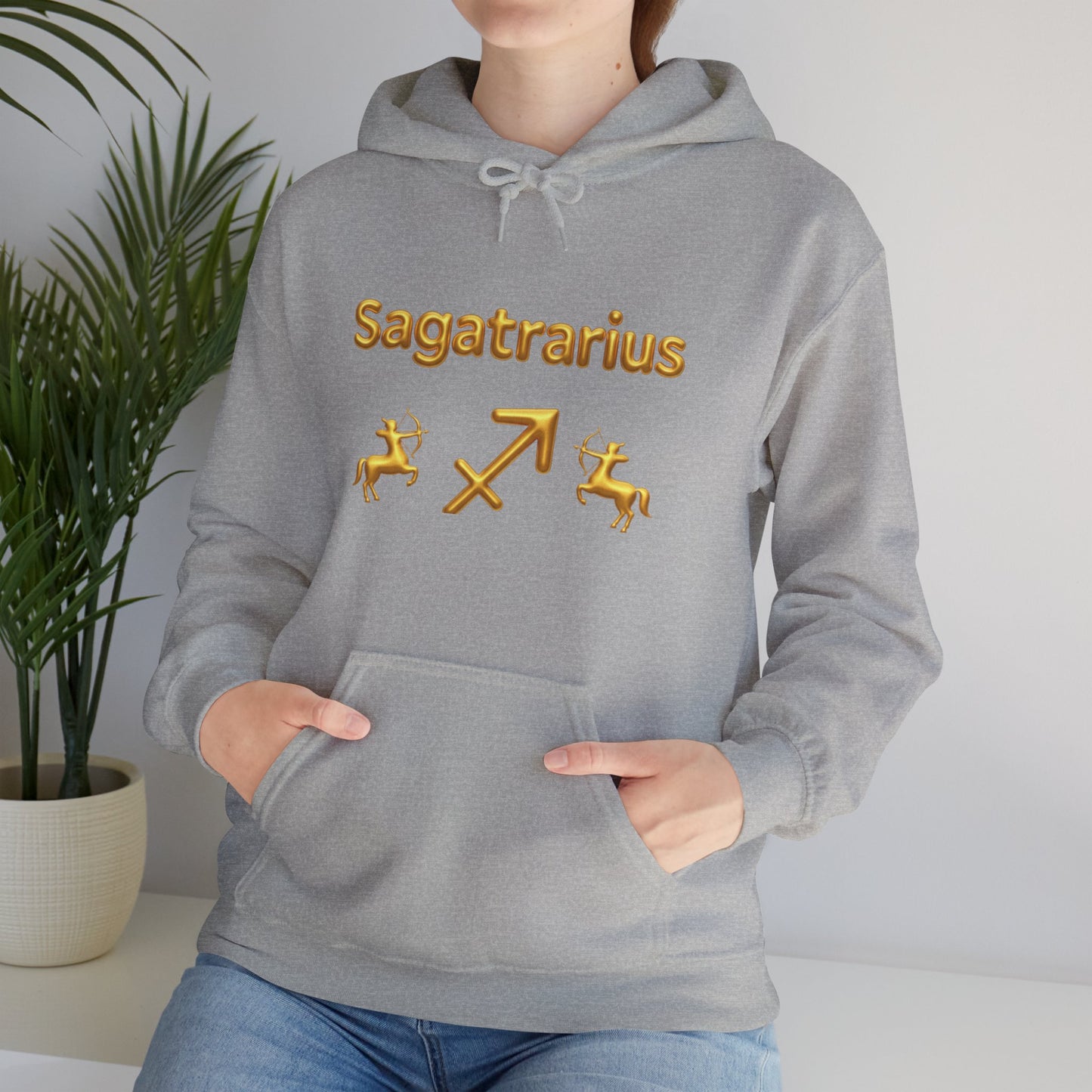 Sagittarius Zodiac Hoodie – Gold Archer Symbols & Astrological Wheel Back Print