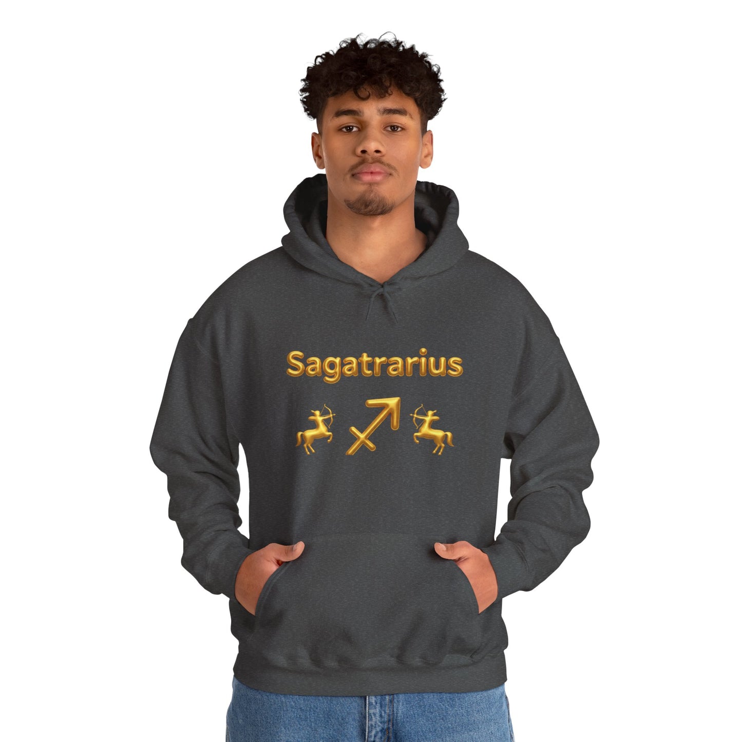Sagittarius Zodiac Hoodie – Gold Archer Symbols & Astrological Wheel Back Print