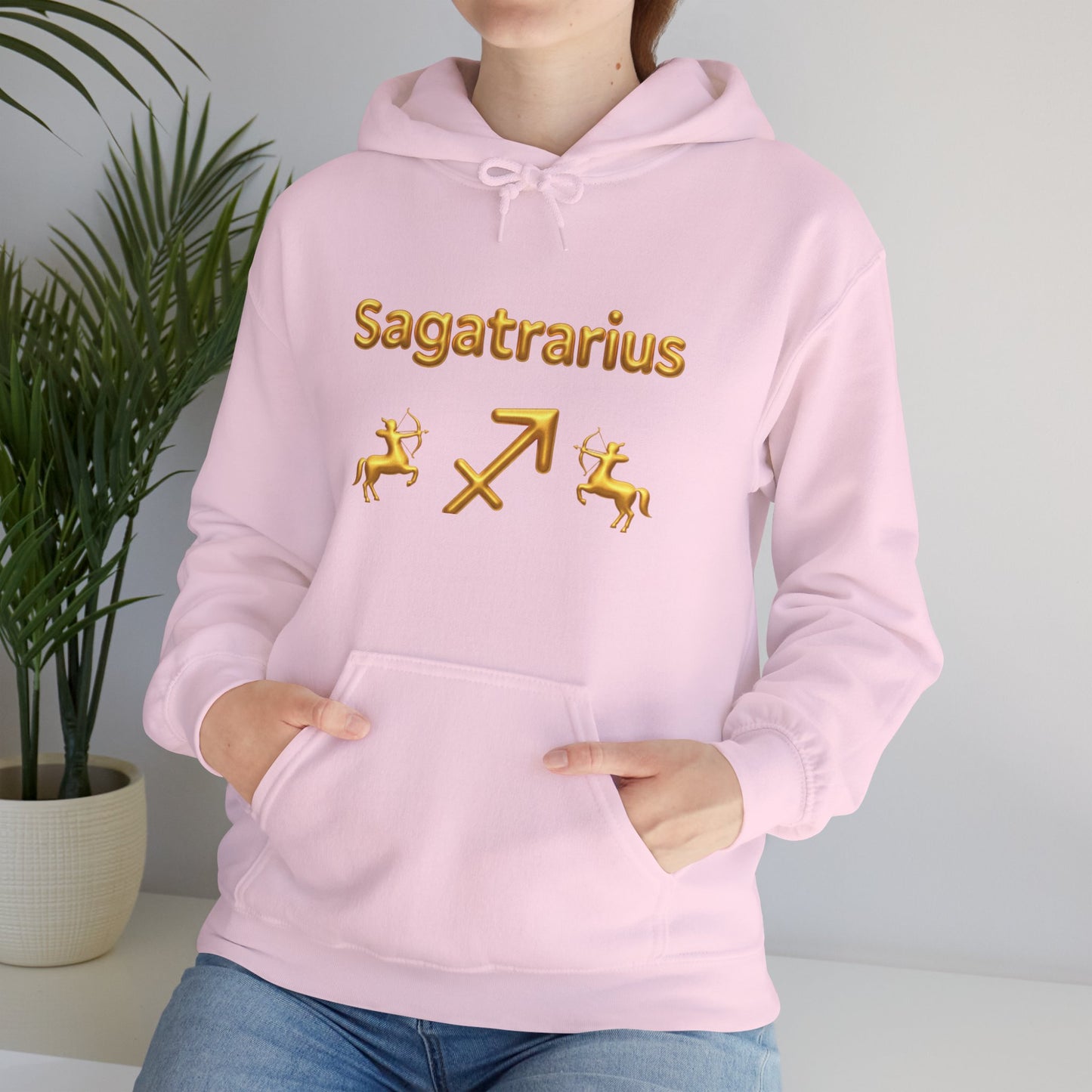 Sagittarius Zodiac Hoodie – Gold Archer Symbols & Astrological Wheel Back Print