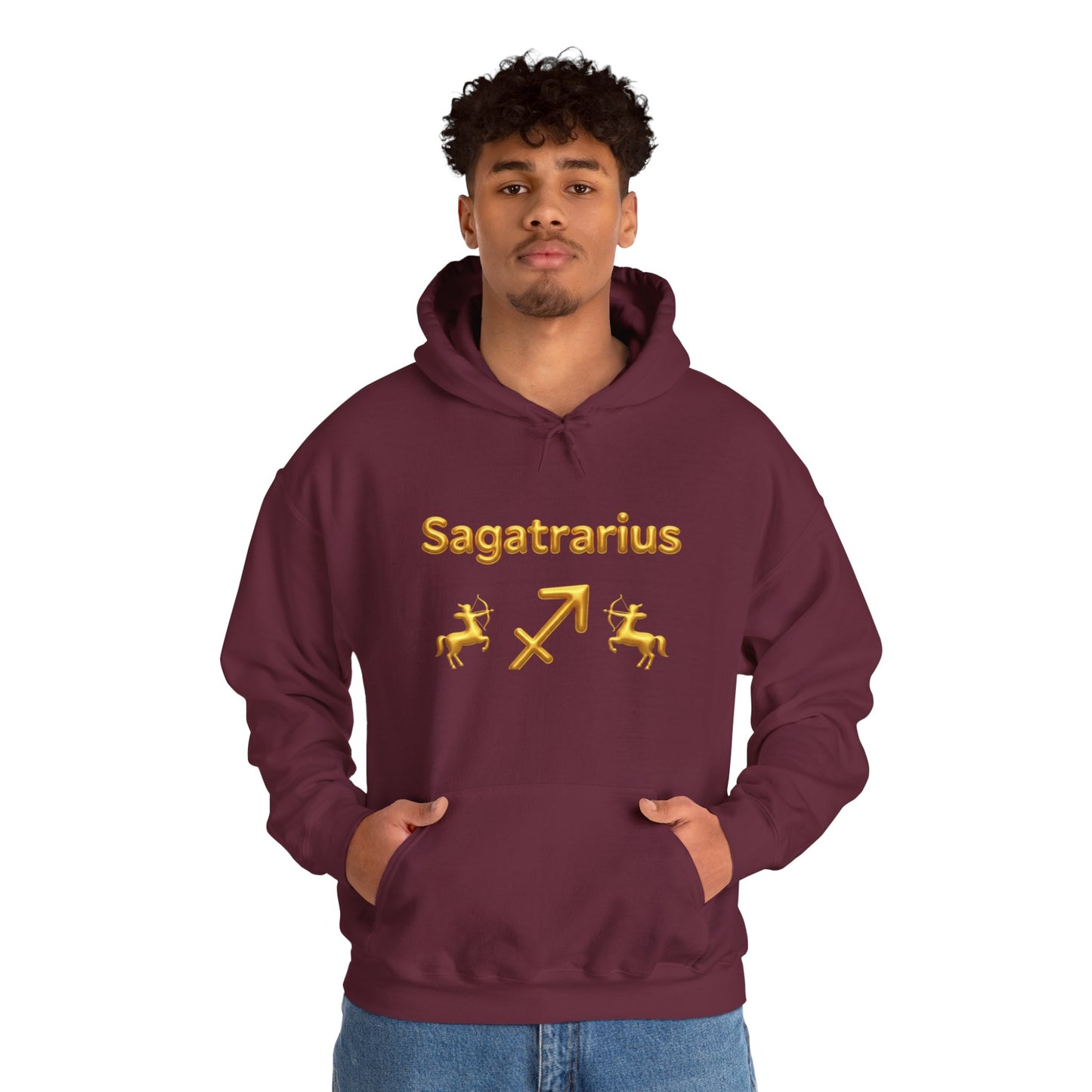 Sagittarius Zodiac Hoodie – Gold Archer Symbols & Astrological Wheel Back Print