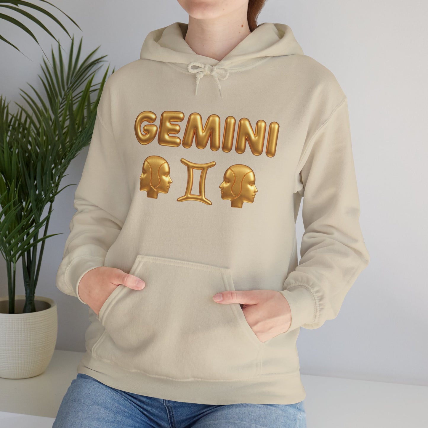 Gemini Zodiac Hoodie – Gold Gemini Text & Astrology Wheel Back Print
