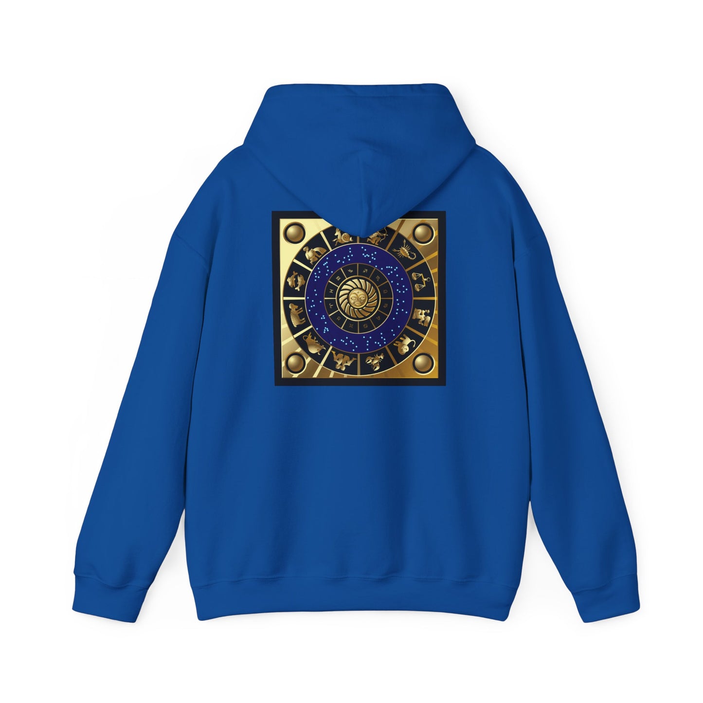 Gemini Zodiac Hoodie – Gold Gemini Text & Astrology Wheel Back Print