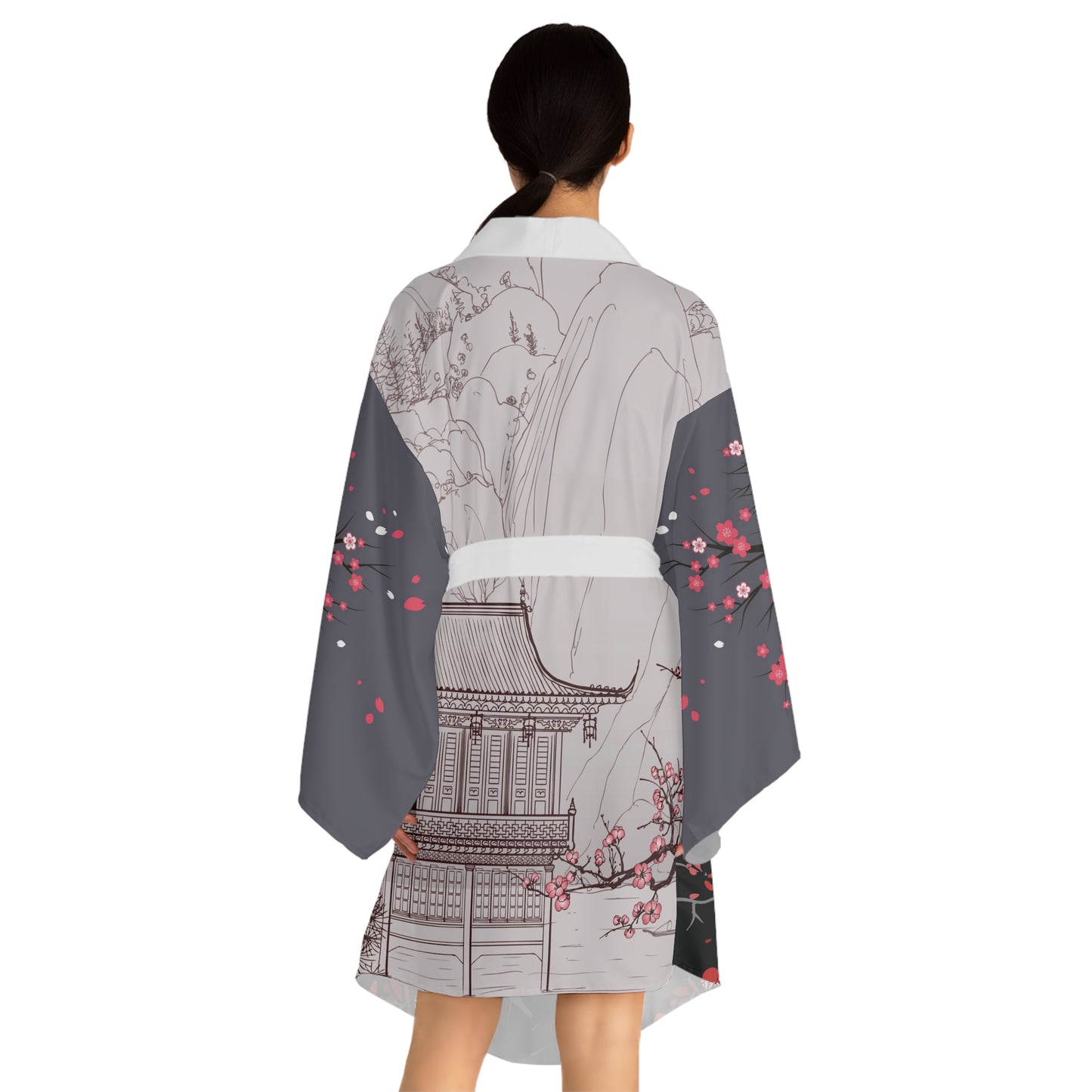 Cherry Blossom Kimono Robe — Japanese Floral Long Sleeve Wrap