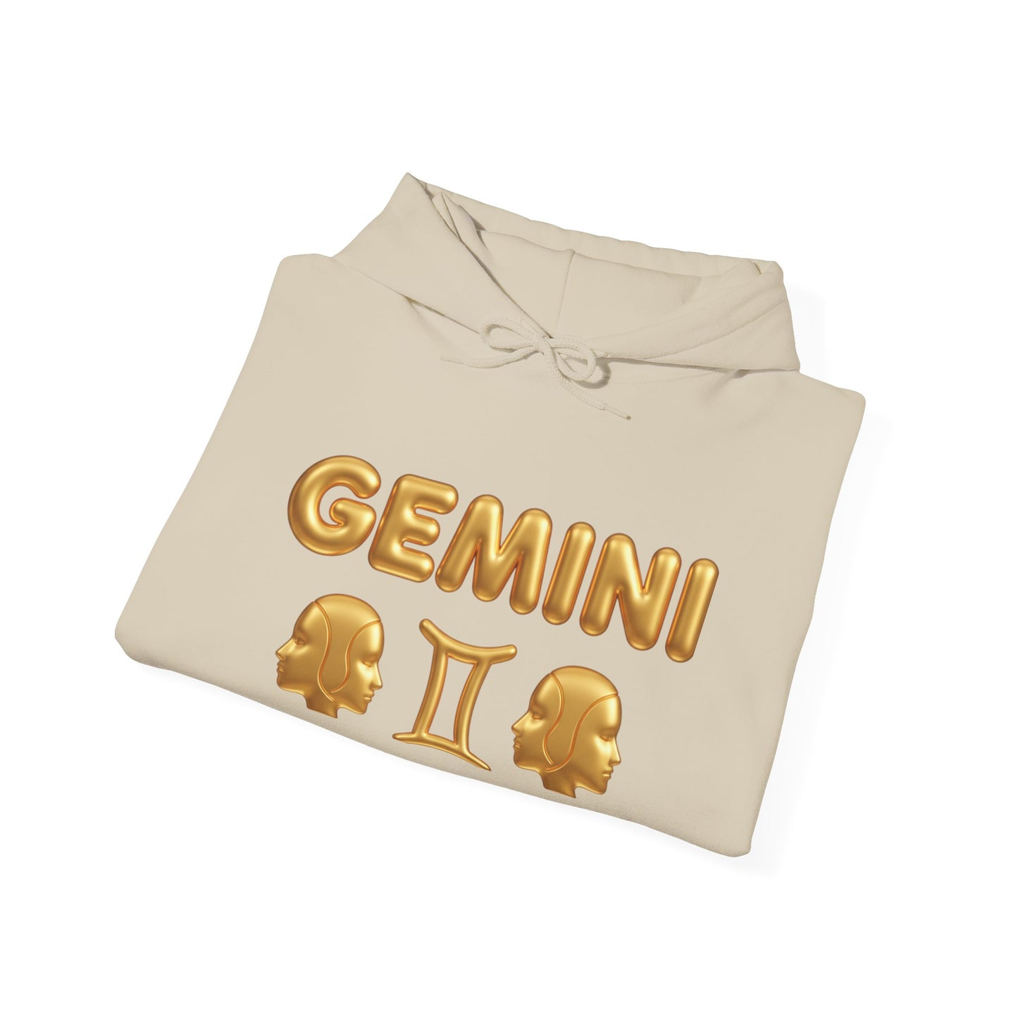 Gemini Zodiac Hoodie – Gold Gemini Text & Astrology Wheel Back Print