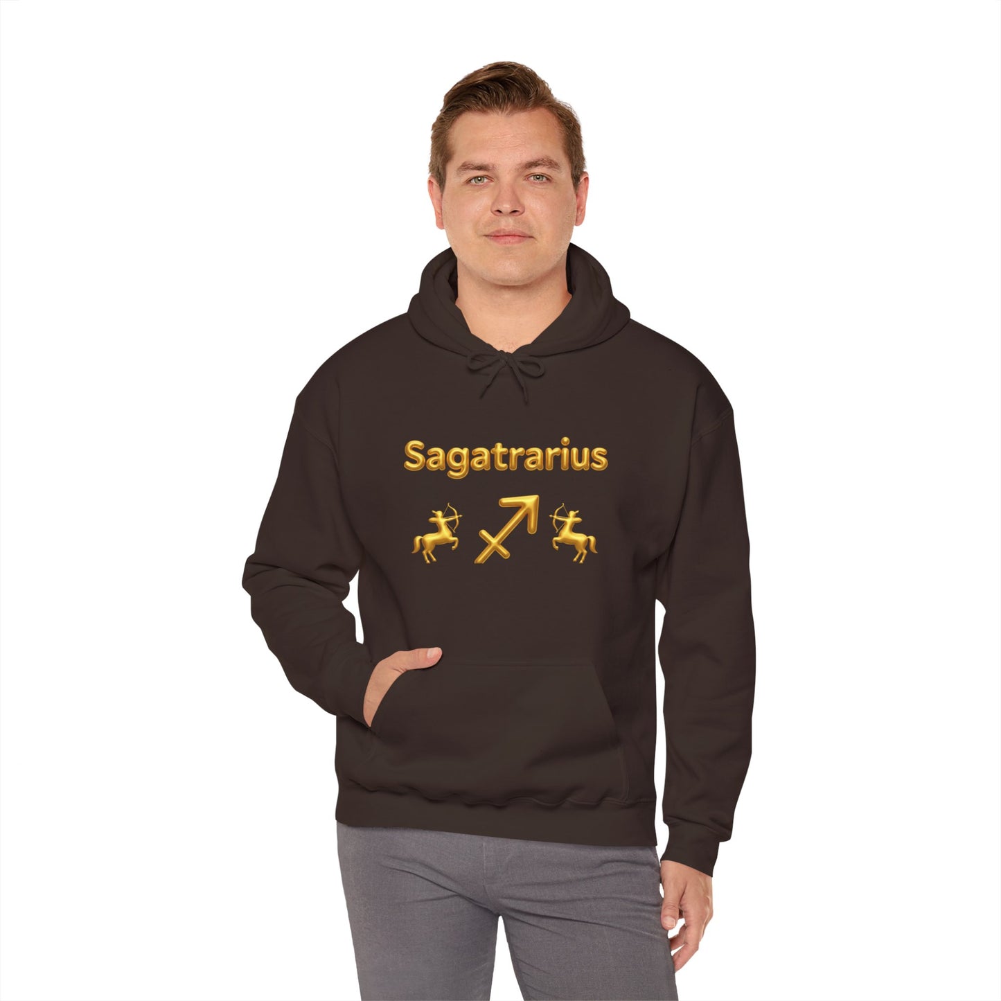 Sagittarius Zodiac Hoodie – Gold Archer Symbols & Astrological Wheel Back Print