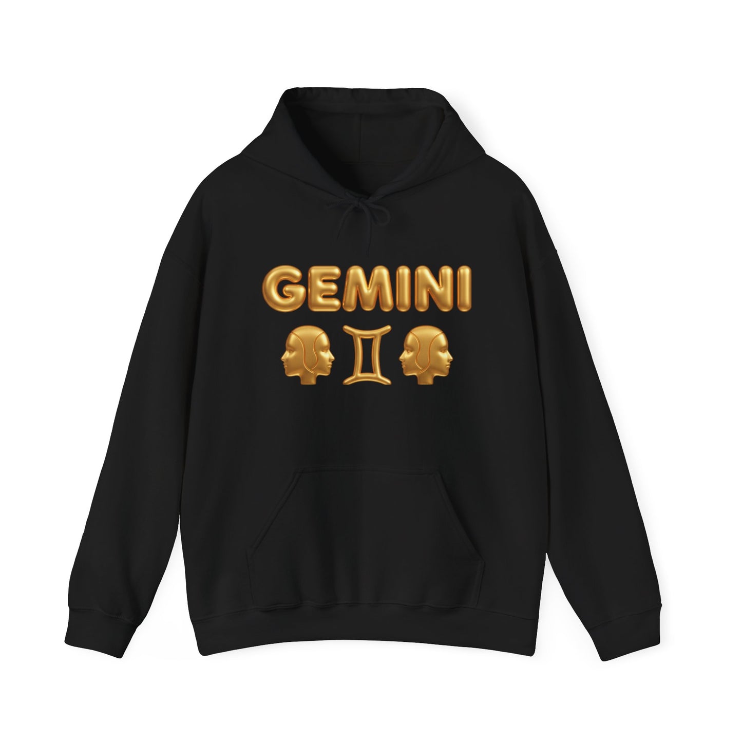 Gemini Zodiac Hoodie – Gold Gemini Text & Astrology Wheel Back Print