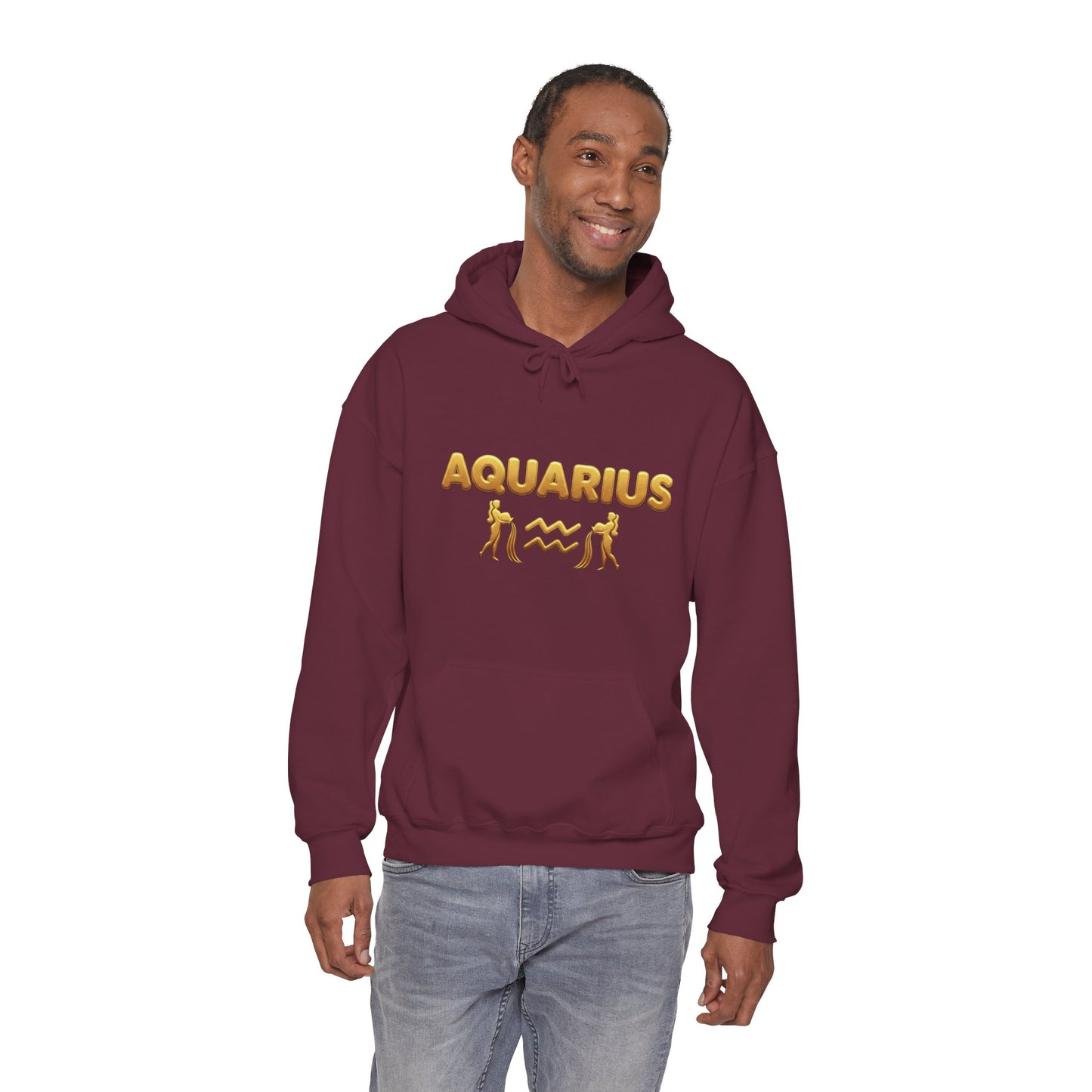Aquarius Zodiac Hoodie — Gold Astrology Graphic Hooded Sweatshirt