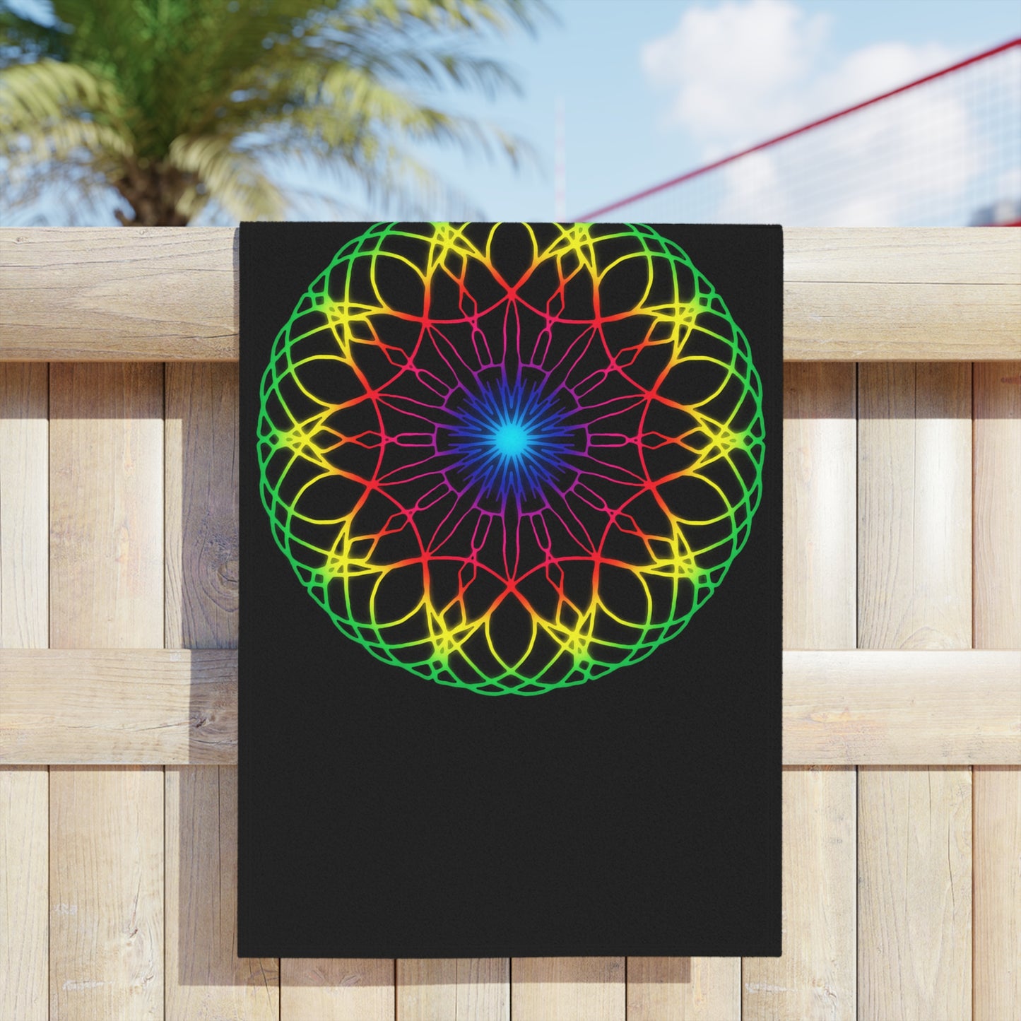 Neon Psychedelic Rainbow Mandala Beach Towel